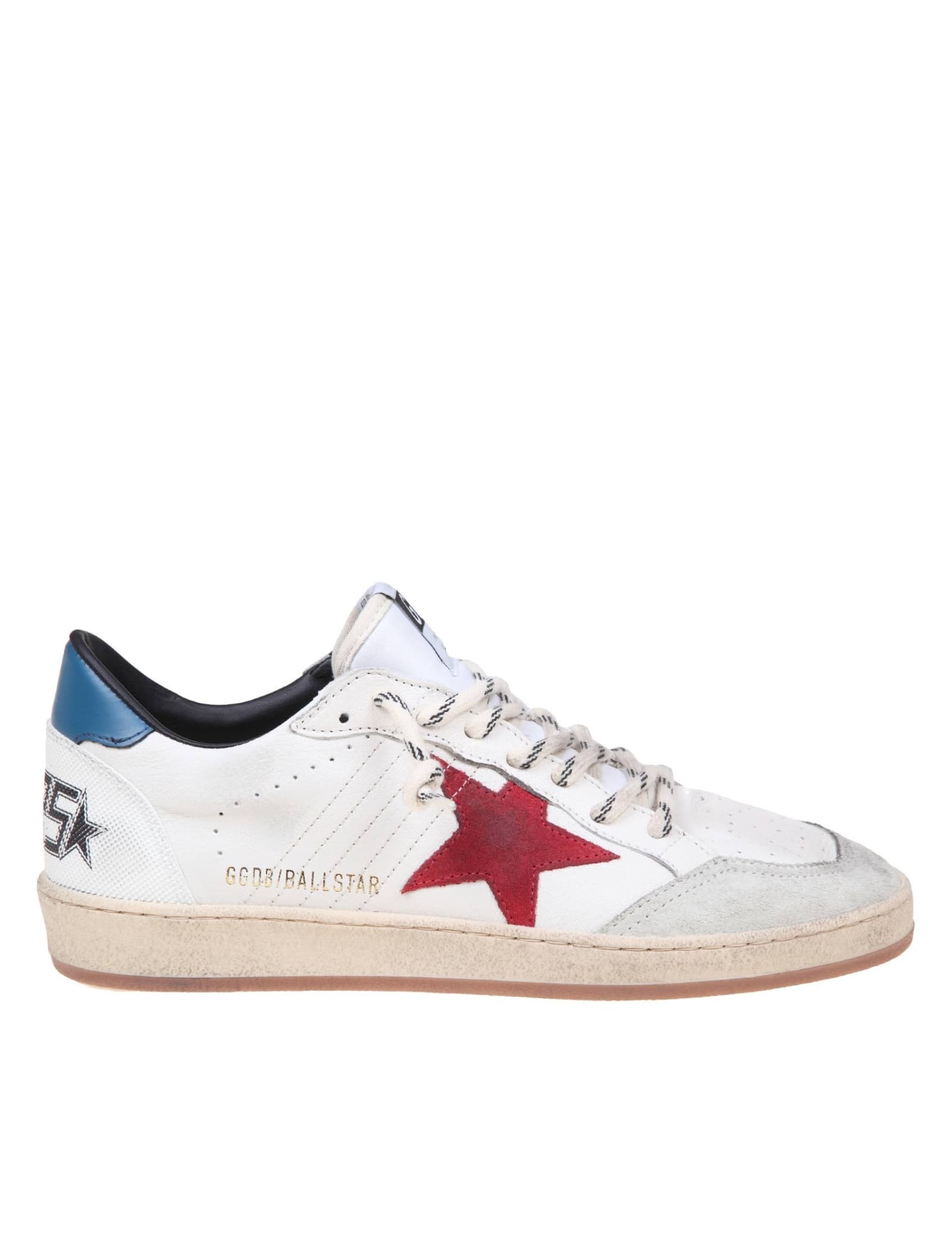 Shop Golden Goose Ballstar Sneakers In White Leather And Suede In White/red/ice/