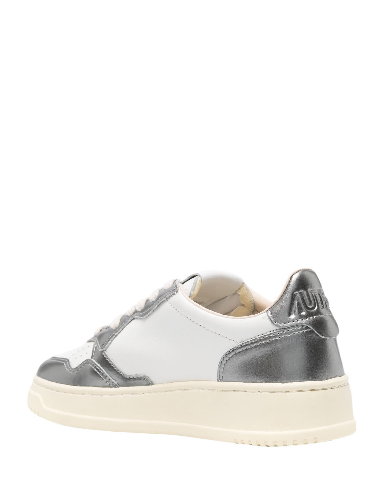 Shop Autry White And Metallised Steel Leather Medalist Low Sneakers In Grey