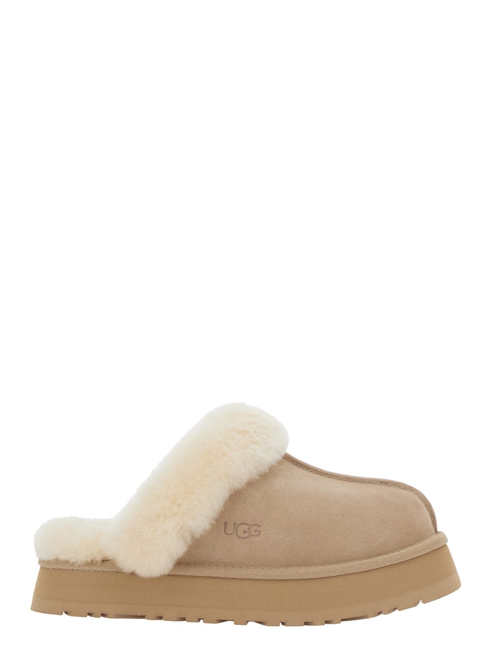 Ugg Sheepskin And Suede Slide With Plush Collar In Neutral