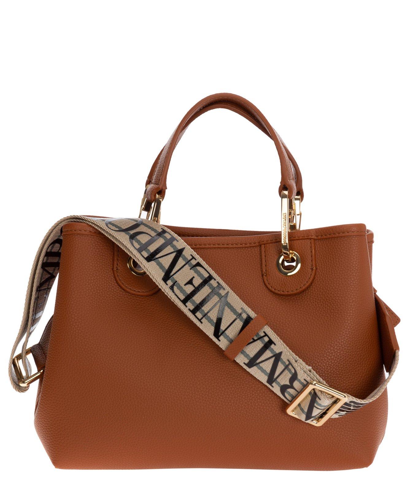 Shop Emporio Armani Logo Detailed Handbag In Leather