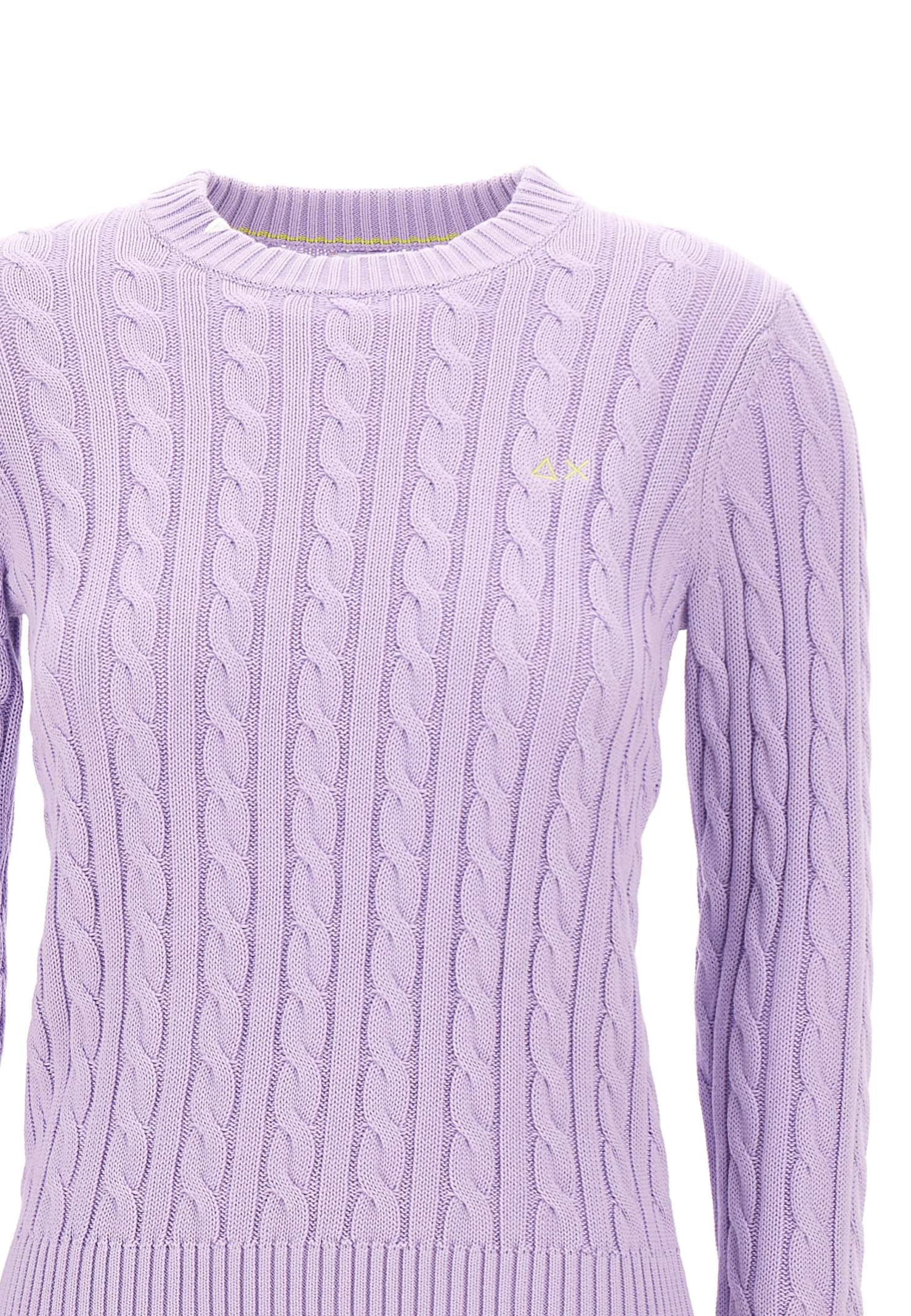 Shop Sun 68 Round Neck Cable Sweater Cotton In Lilac
