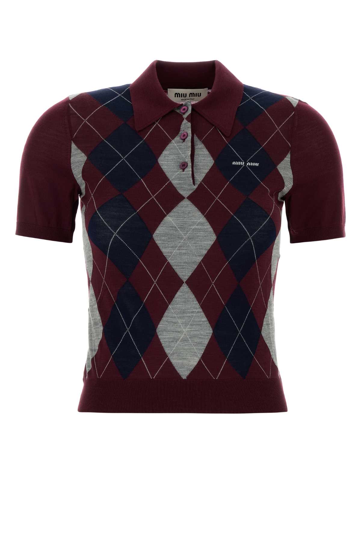 Miu Miu Burgundy Wool Polo Shirt In Animal Print