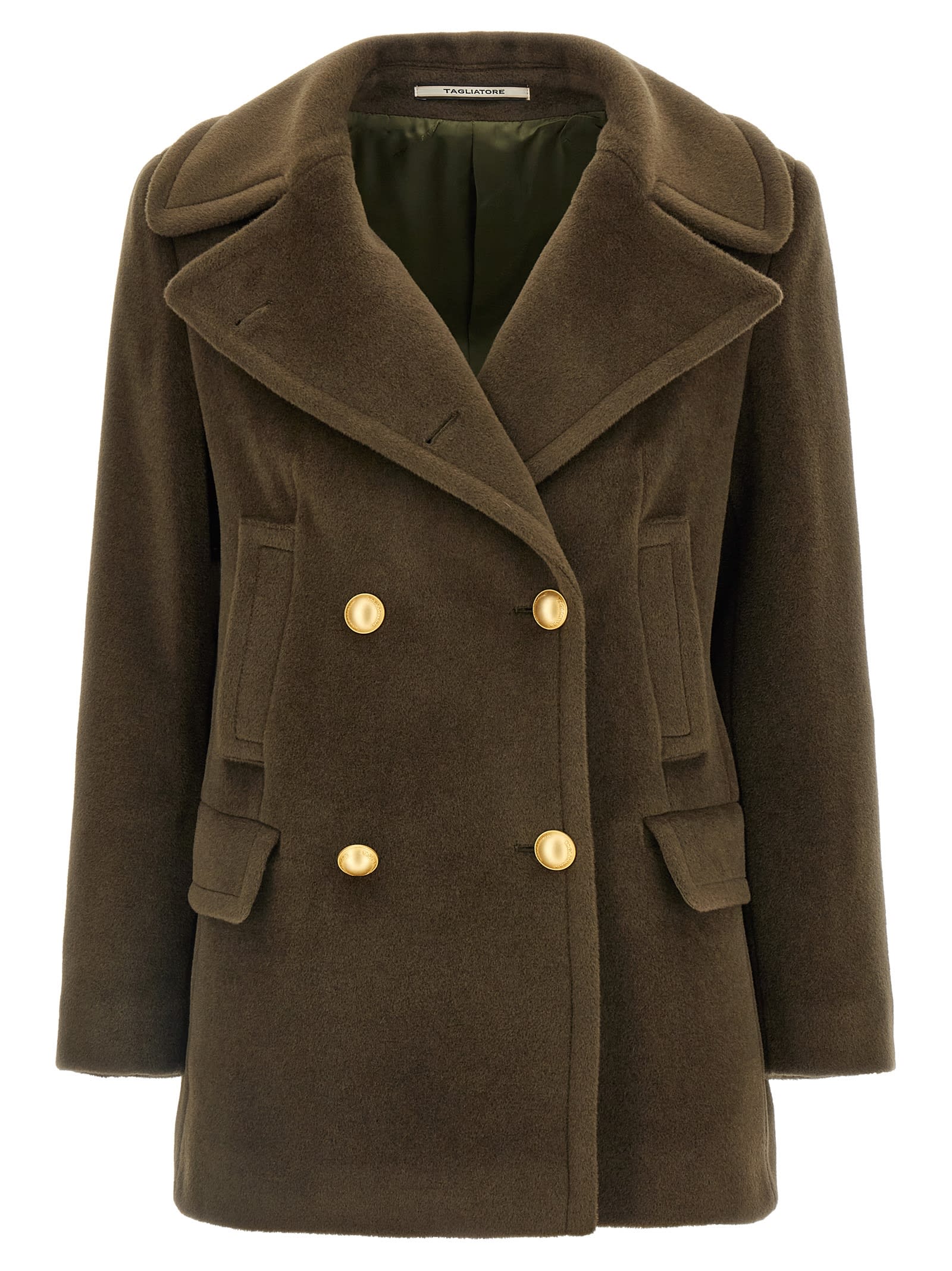 Tagliatore Classic Double-breasted Coat Flap Pockets In Brown