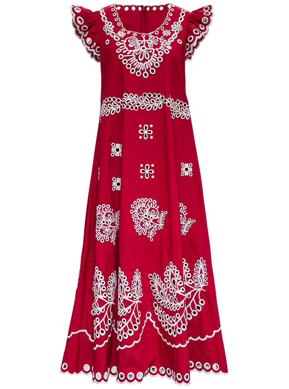Red Valentino RED EMBROIDERED COTTON DRESS