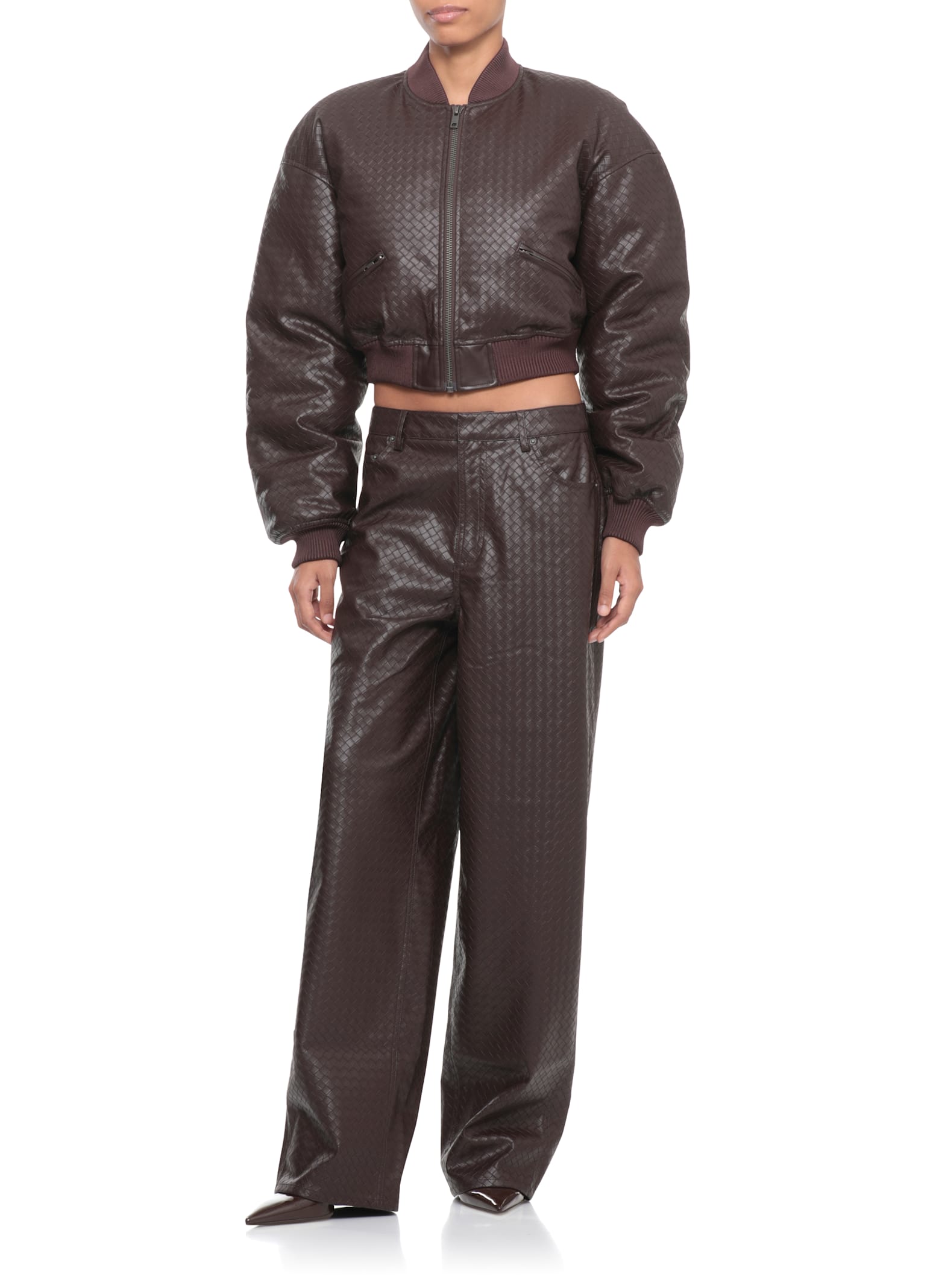 Rotate Birger Christensen Synthetic Leather Bomber Jacket In Brown