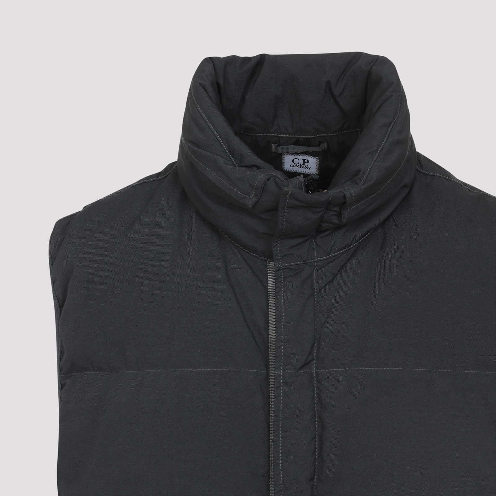 C.p. Company Black Vest With Mock Drawstring Neck And Logo Plaque On The Front In Black