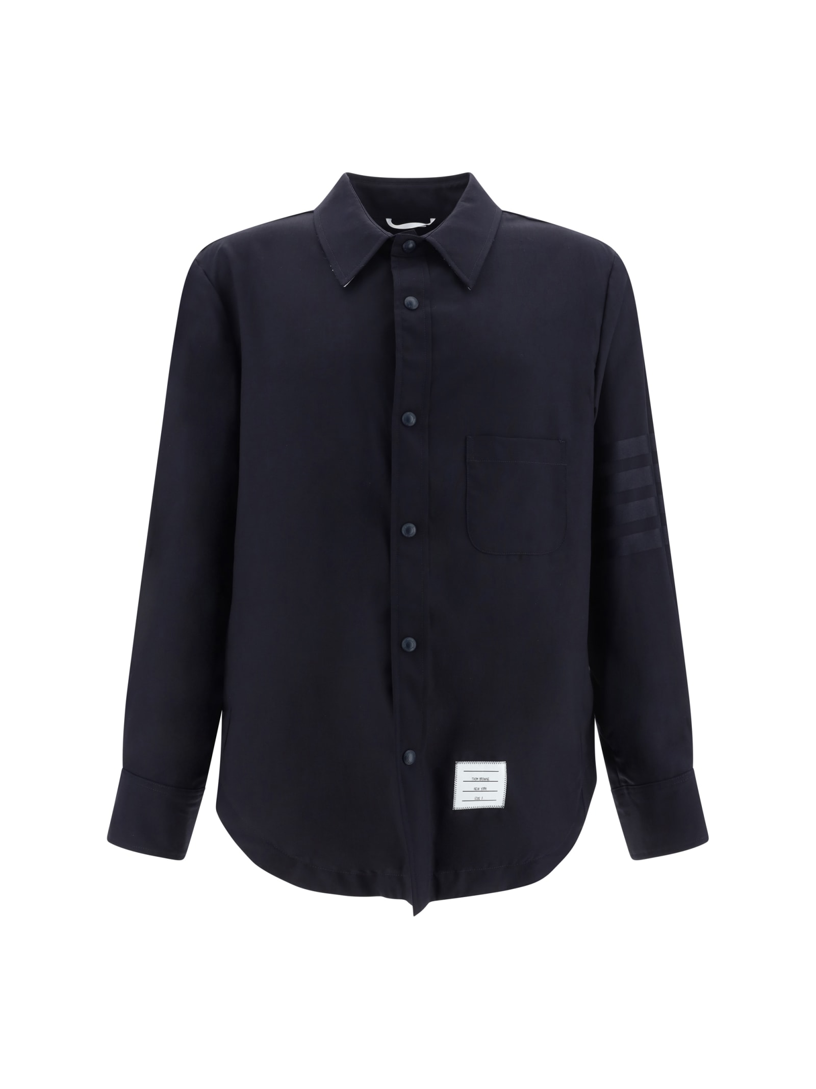 Thom Browne Herringbone Wool Blend Overshirt In Dark Blue