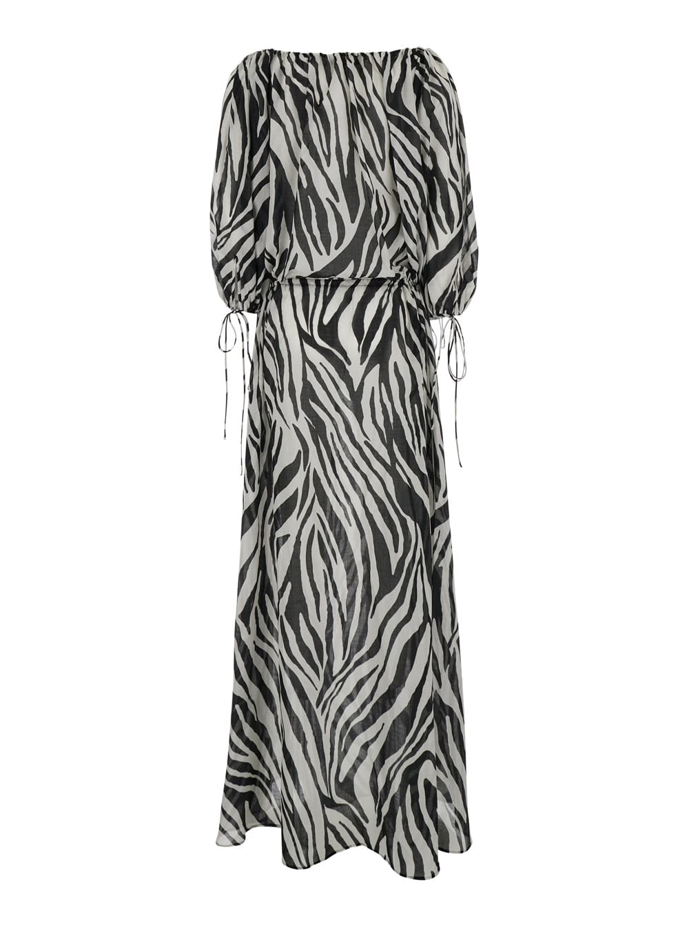 The Andamane Wilma Black And White Long Dress With Long Balloon Sleeves And All-over Zebra Print In Cotton Woman In White/black