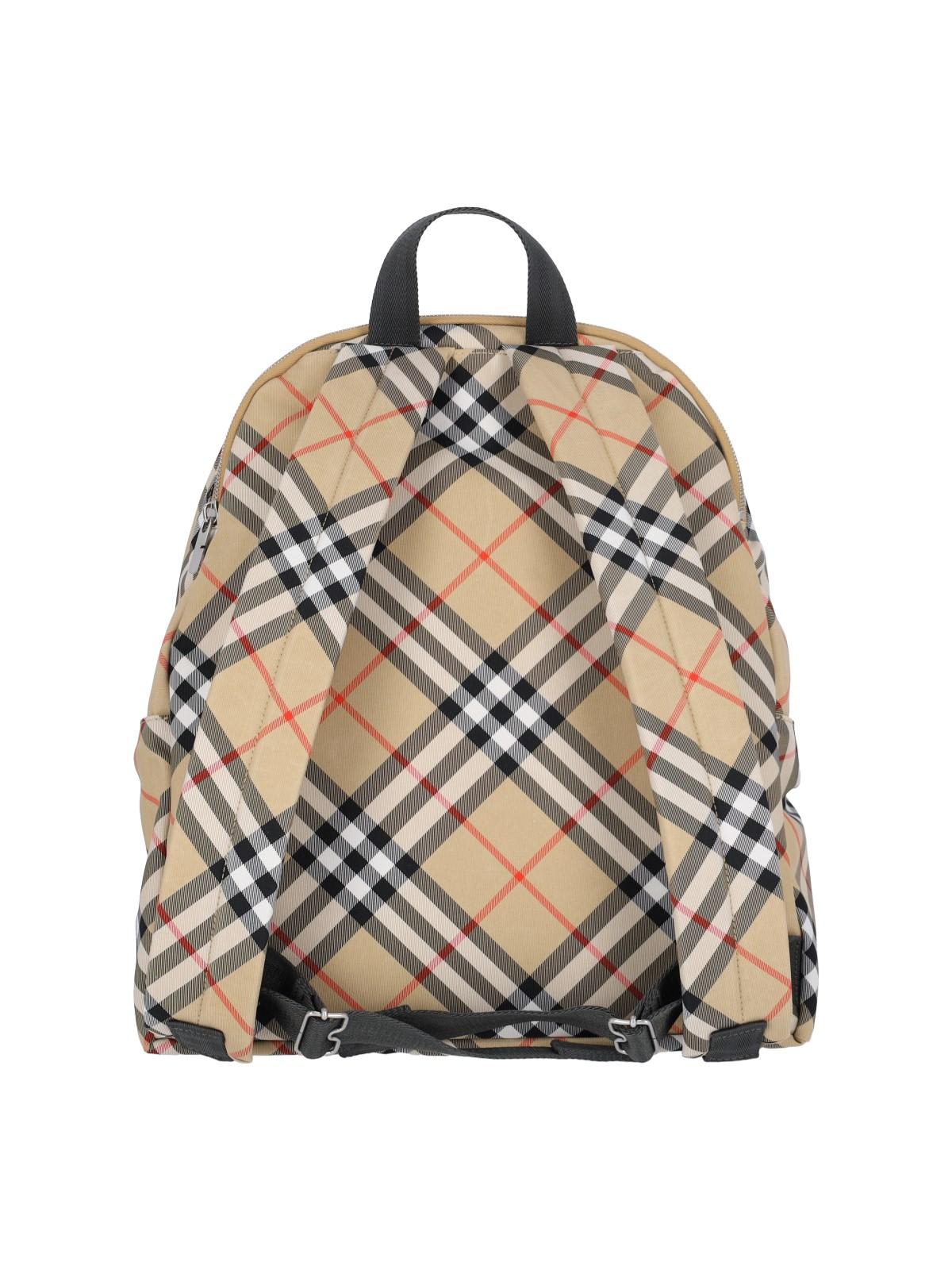 Shop Burberry Check Backpack In Sand