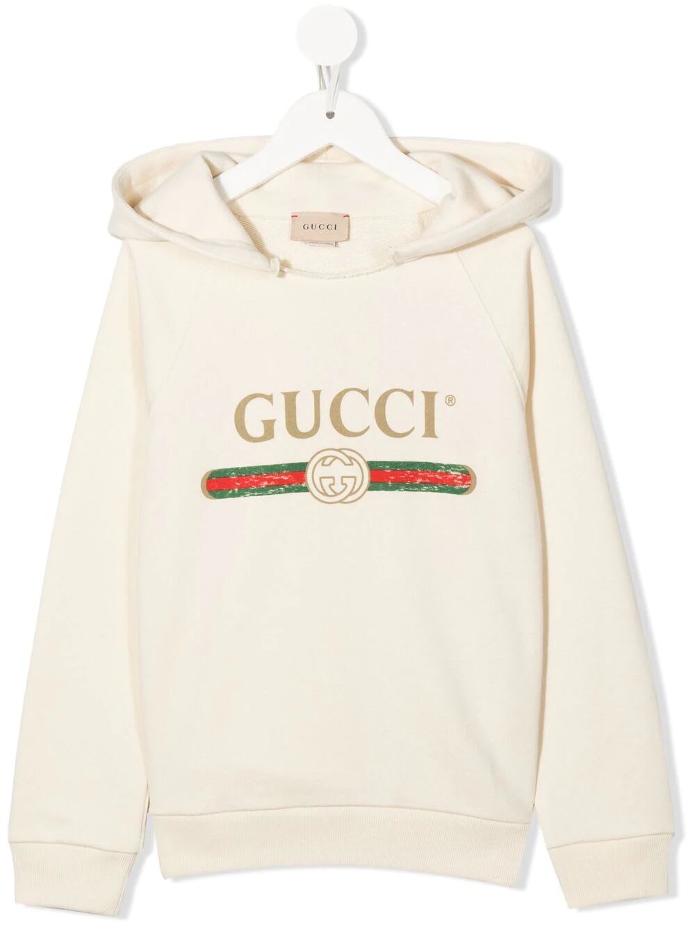 Gucci Kids' Sweatshirt With Hood Felted Cotton Jersey In White Green Red