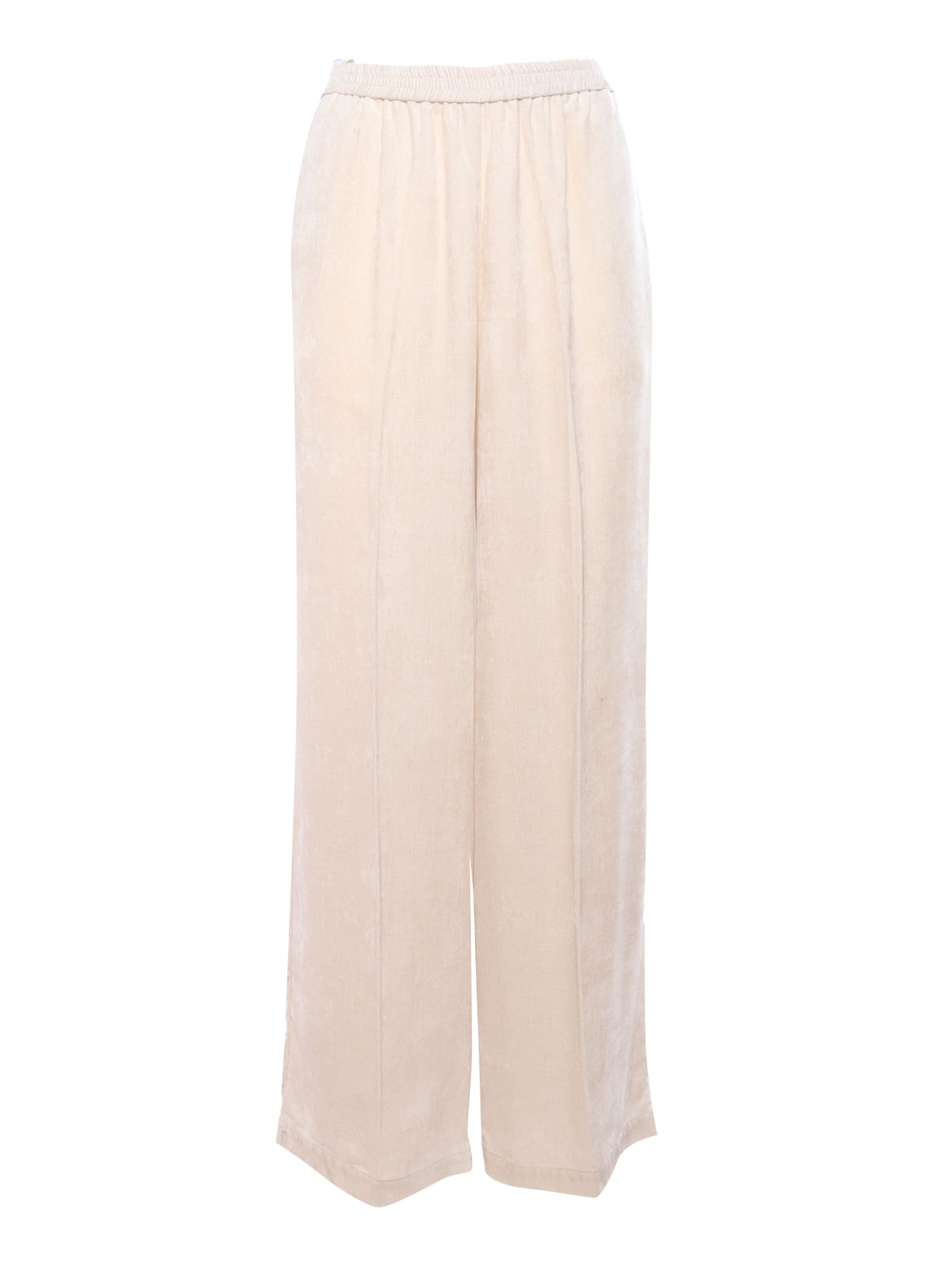 Shop Forte Forte Matt Velvet Stiped Wide Leg Trousers In White