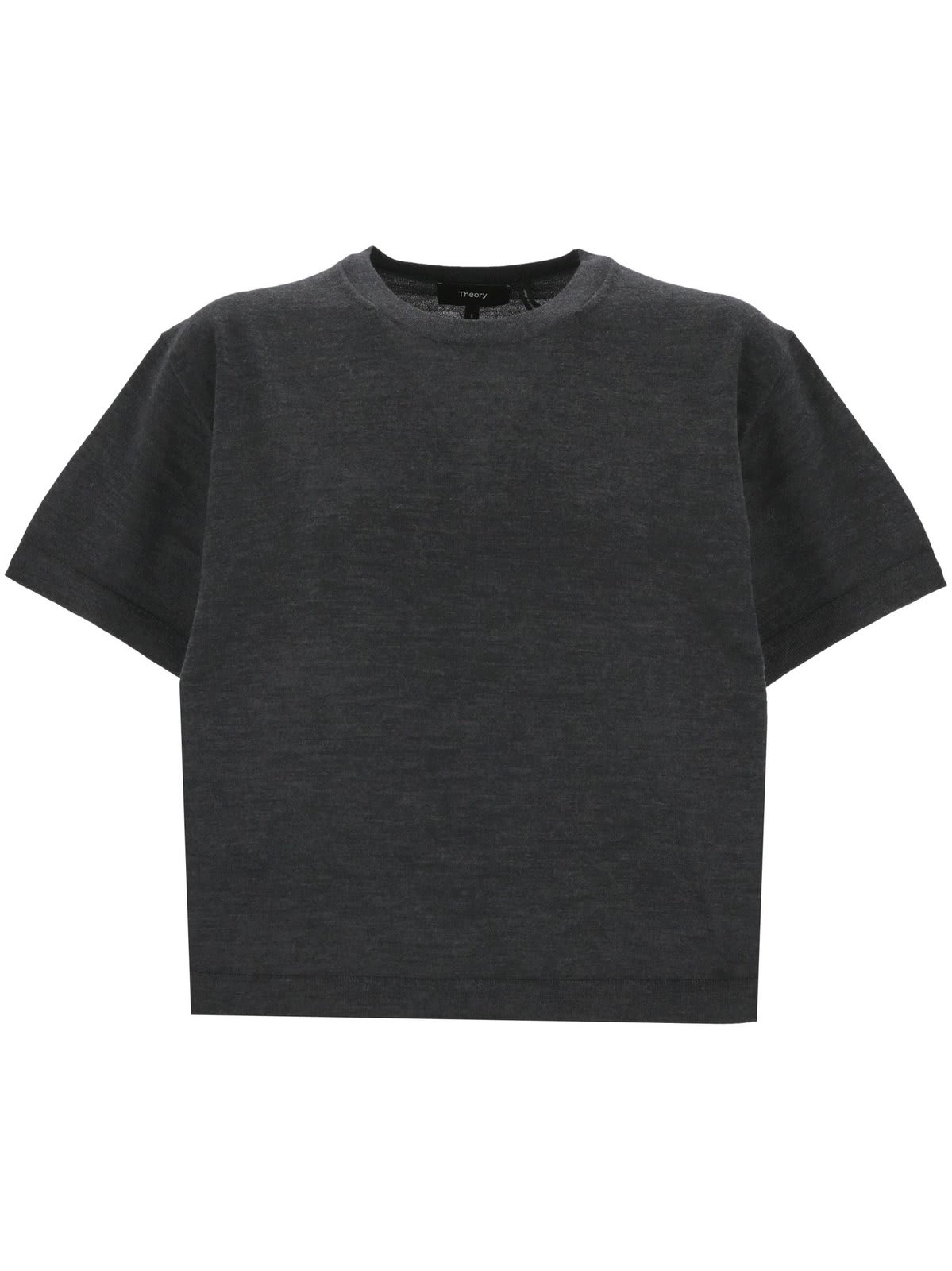 Shop Theory Cropped Knitted T-shirt In Grey