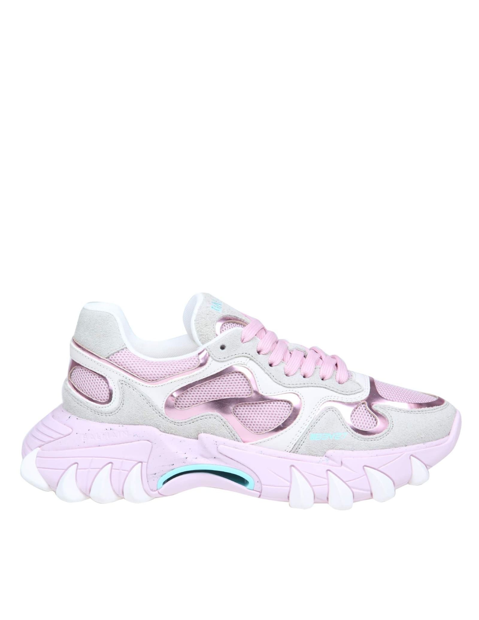 Balmain B-east Sneakers In Leather And Net Color White And Pink