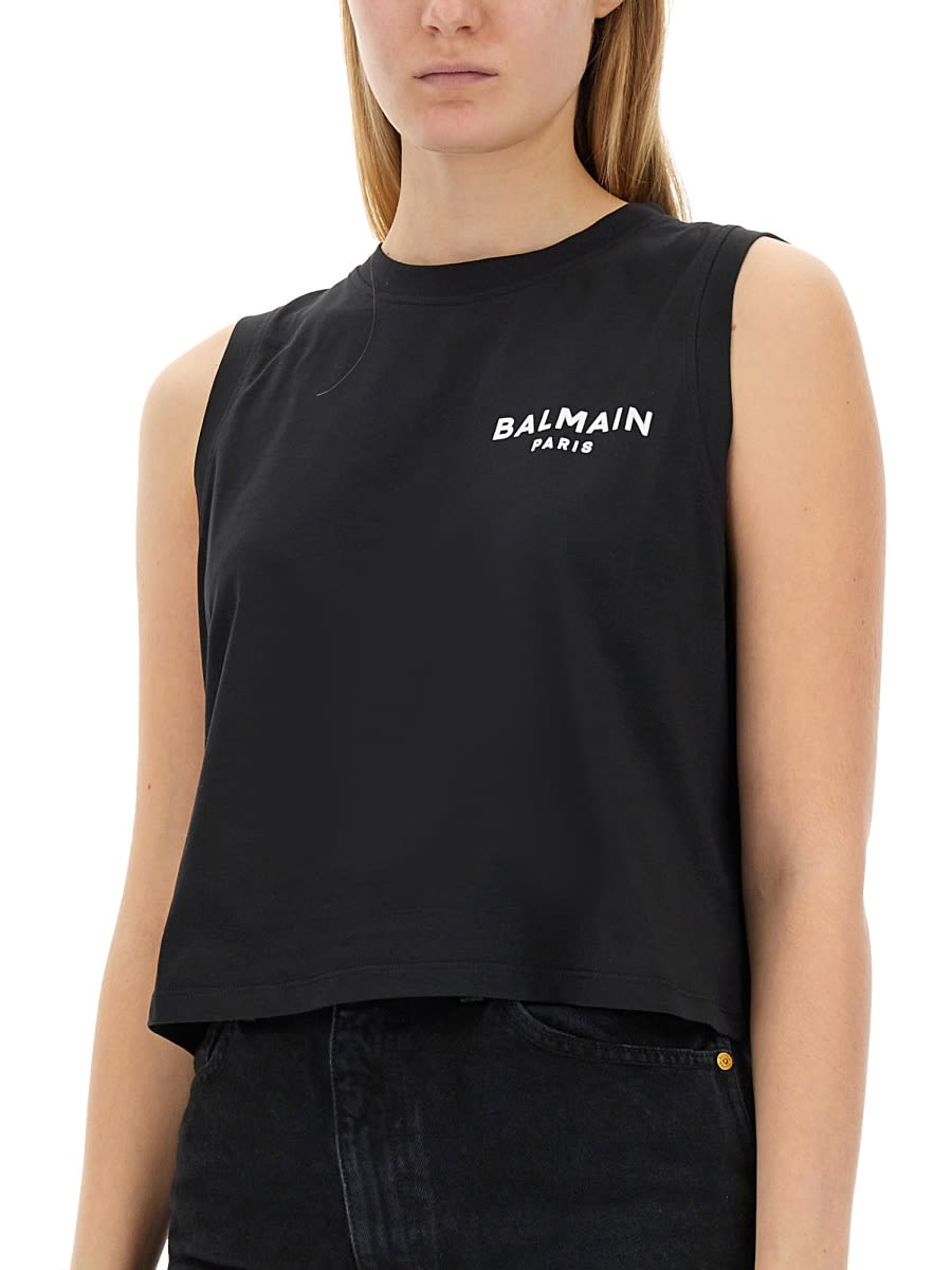 Shop Balmain Tank Top With Logo In Black