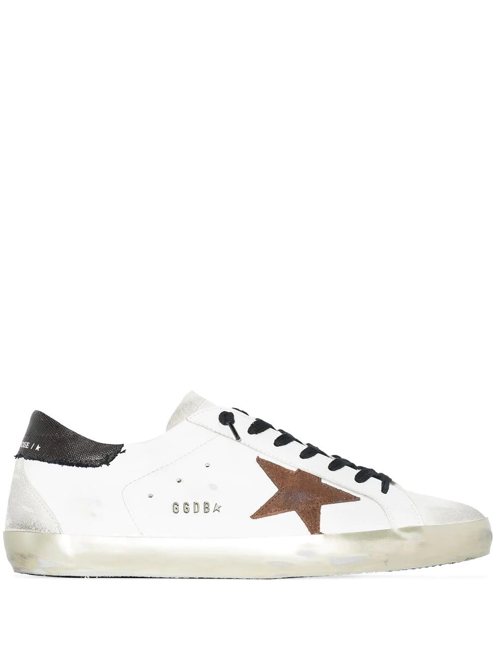 Golden Goose Man White Super-star Sneakers With Black Spoiler And Brown Suede Star