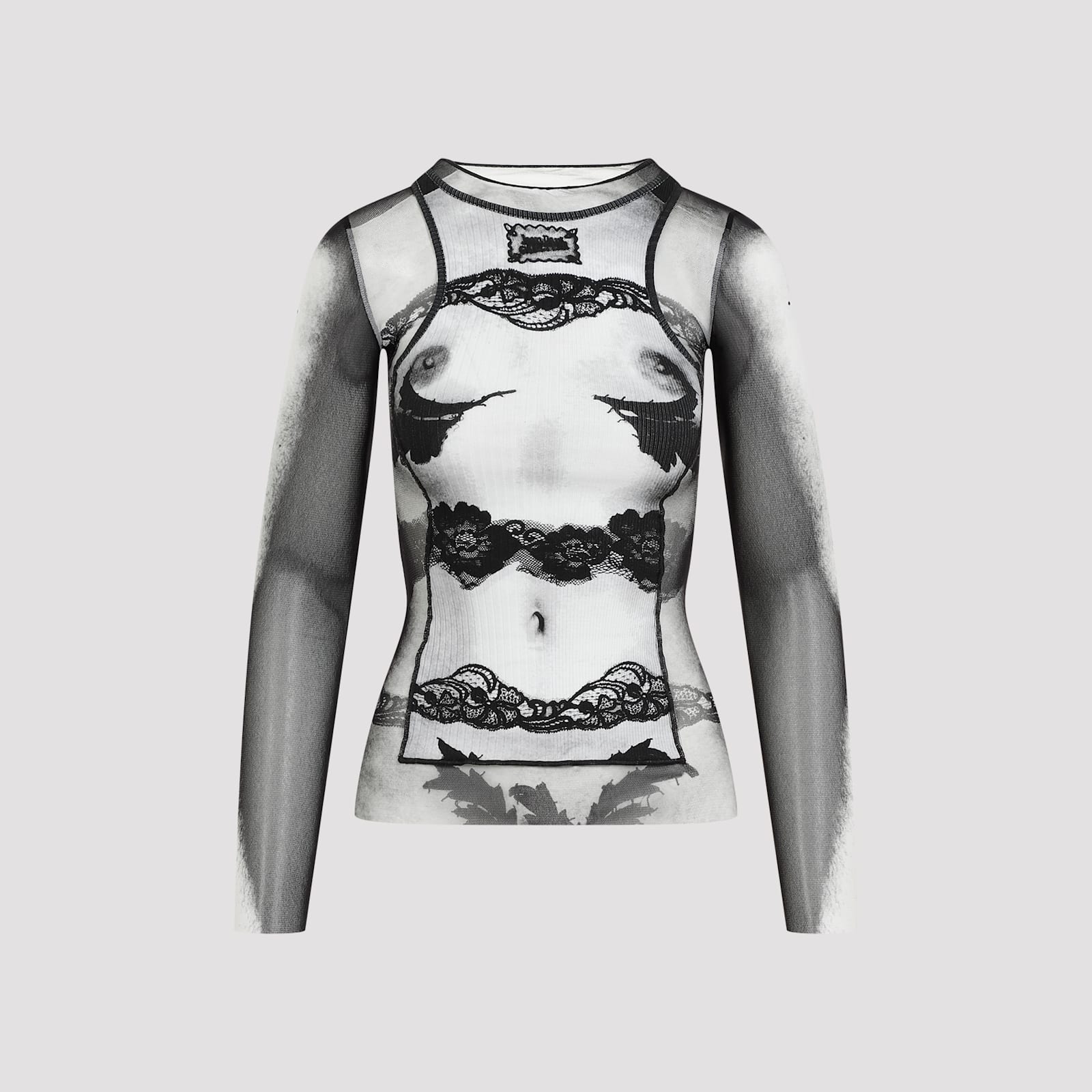 Shop Jean Paul Gaultier Body Lace Mariniere Top In Black Grey White