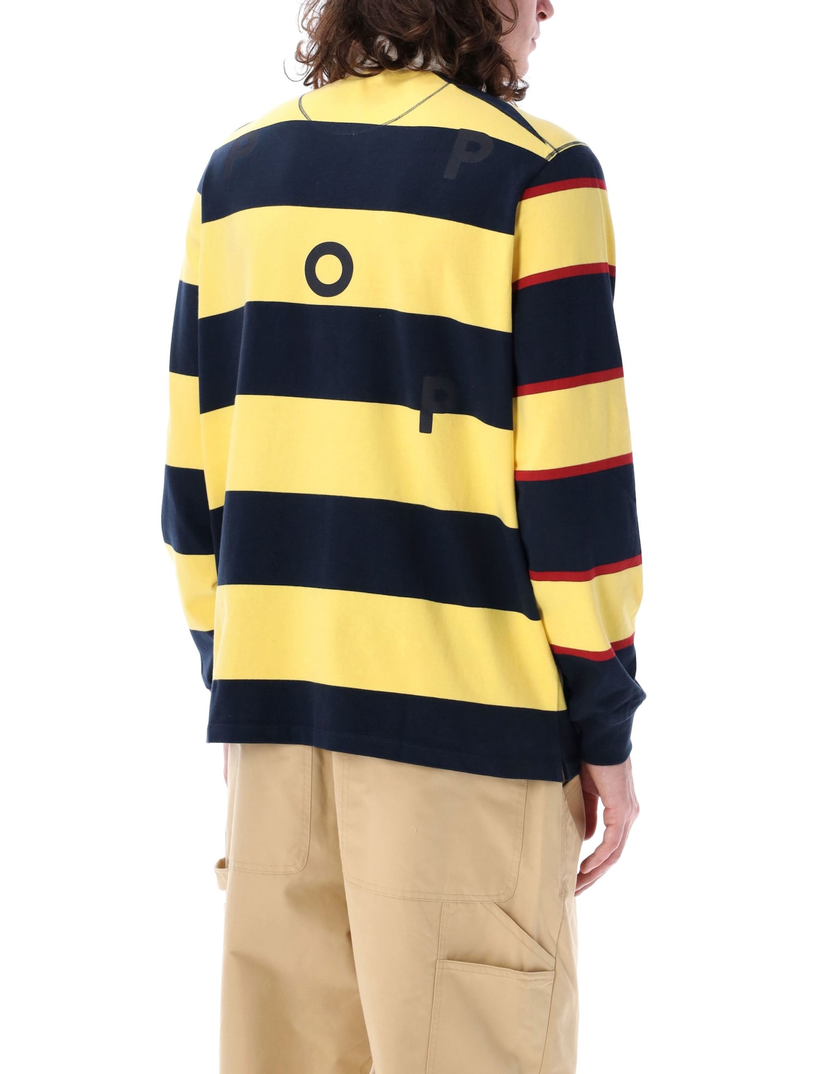 Shop Pop Trading Company Pop Striped Logo Rugby Polo In Yellow Navy