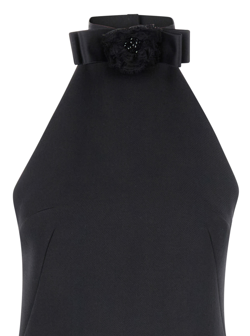 Shop Dolce & Gabbana Black Mini Dress With Floral Detail In Wool Woman