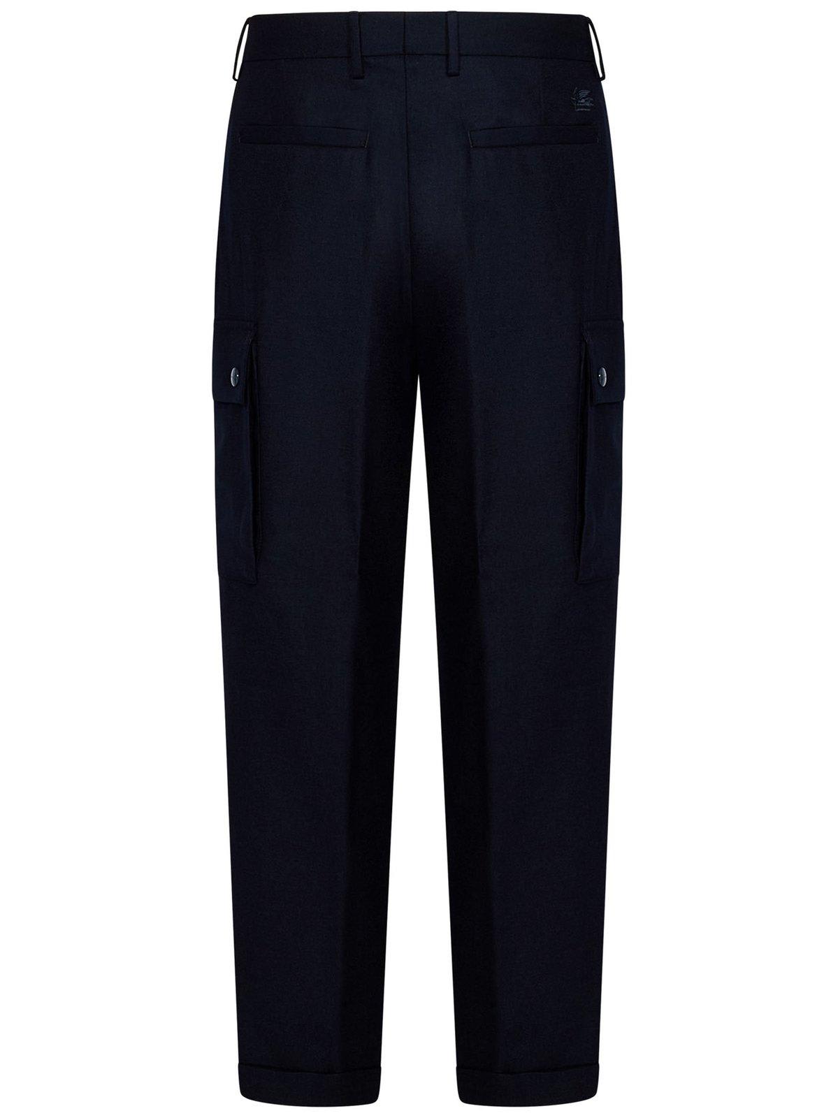 Shop Etro Cargo-pockets Stretched Tapered Trousers In Blue