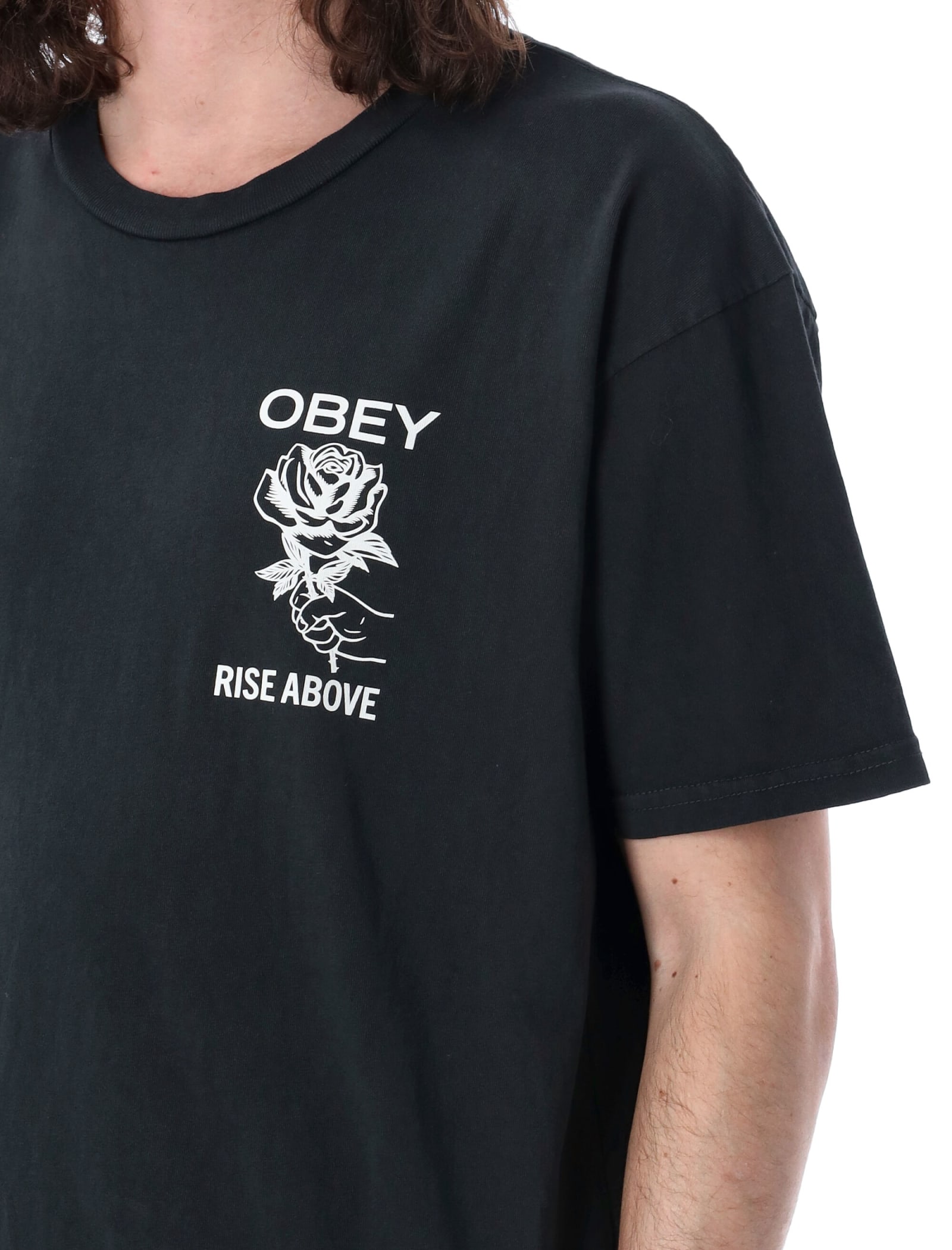 Shop Obey Rise Above Rose Pigment T-shirt In Pigment Vintage Black