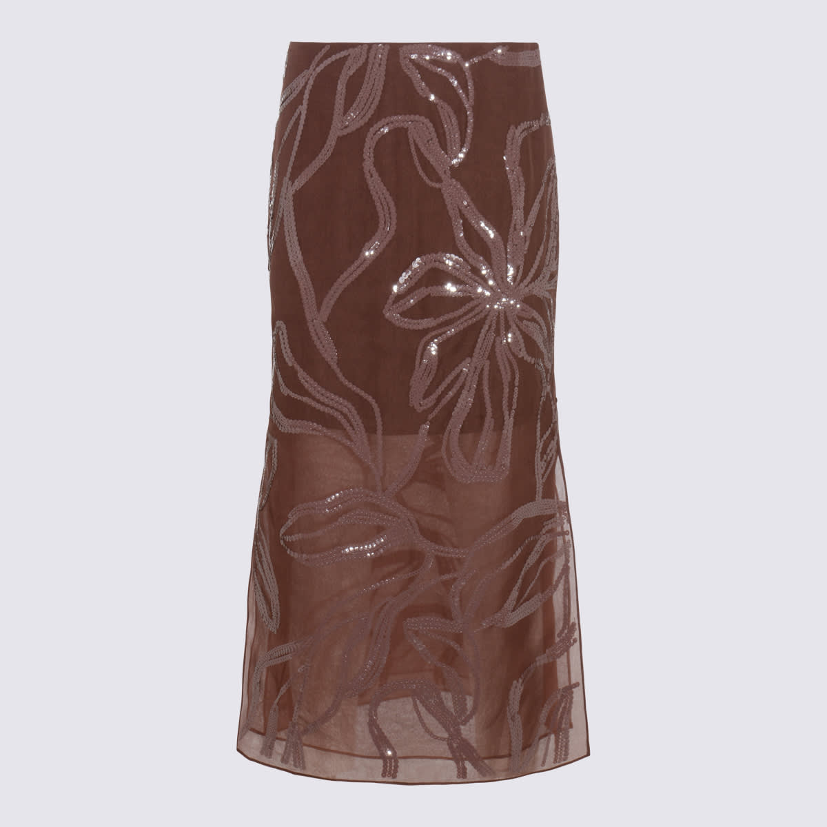 Brunello Cucinelli Bordeaux Silk Skirt In Brown