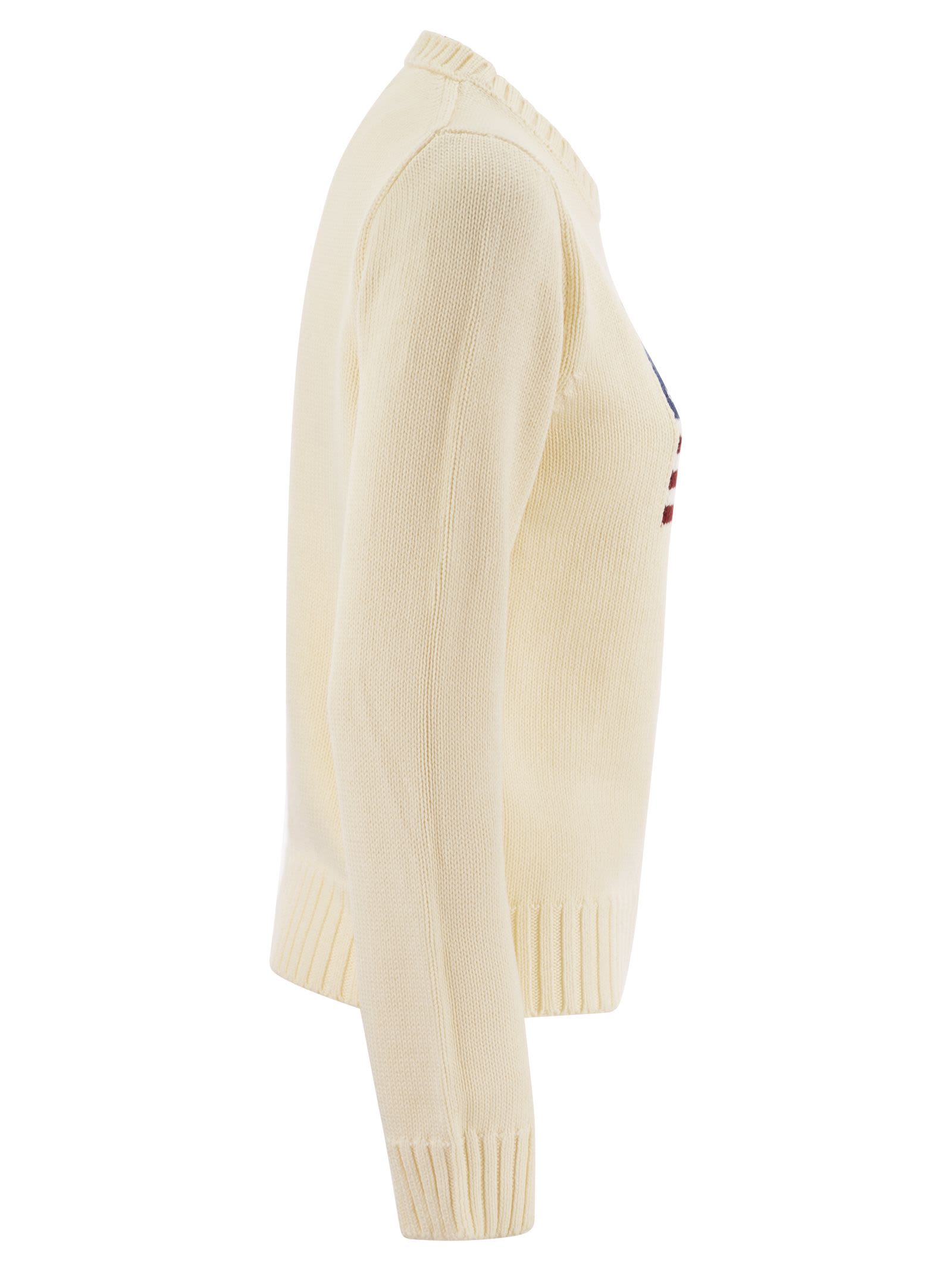 Polo Ralph Lauren Knit Sweater With Classic American Flag Design And Rl Embroidery In Neutral
