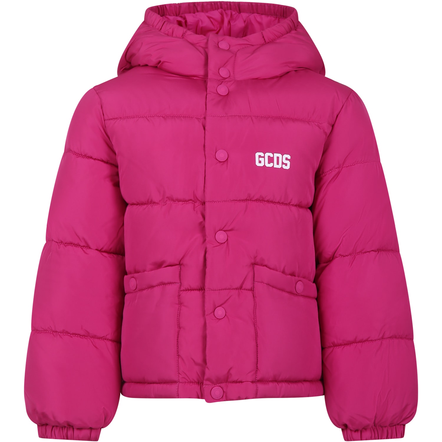 Gcds Mini Kids' Fuchsia Down Jacket For Girl With Logo