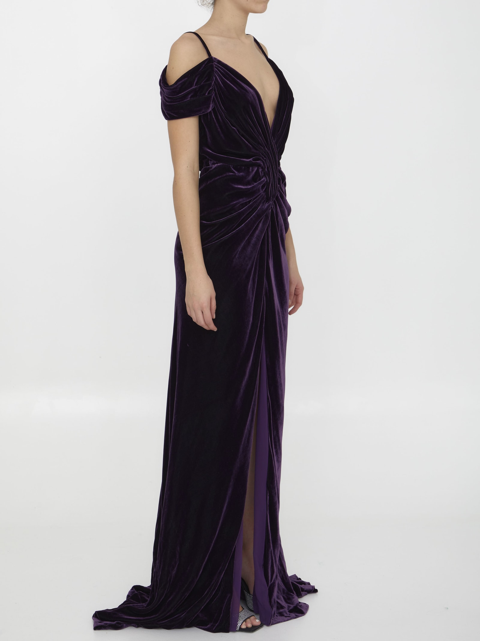 Shop Costarellos Violet Velvet Dress In Purple