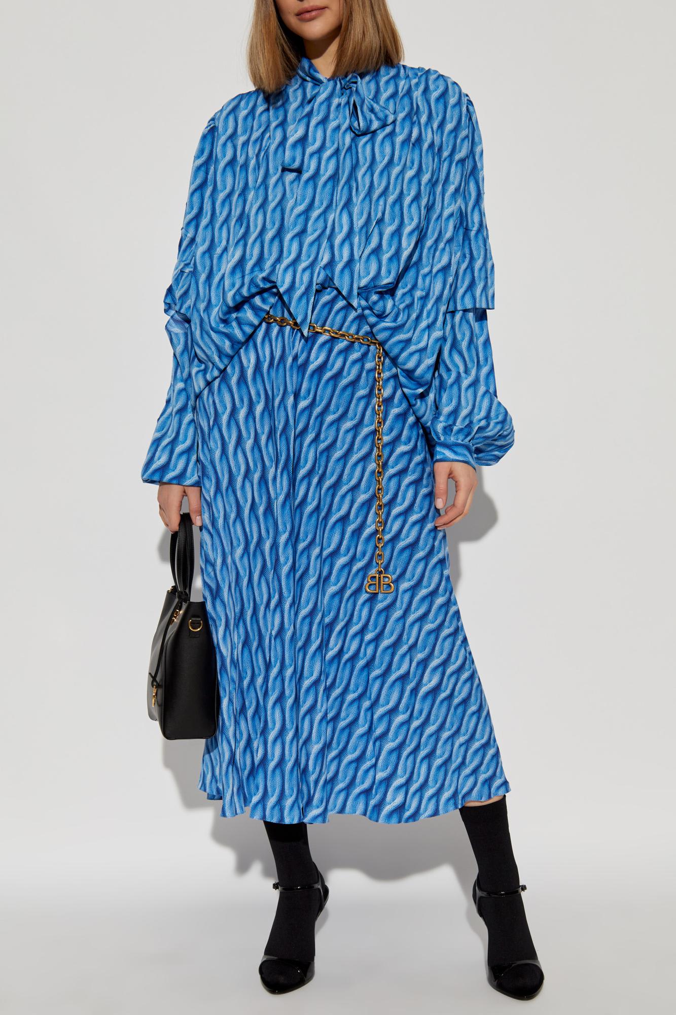 Balenciaga Midi Dress With Bow And Print In Blue