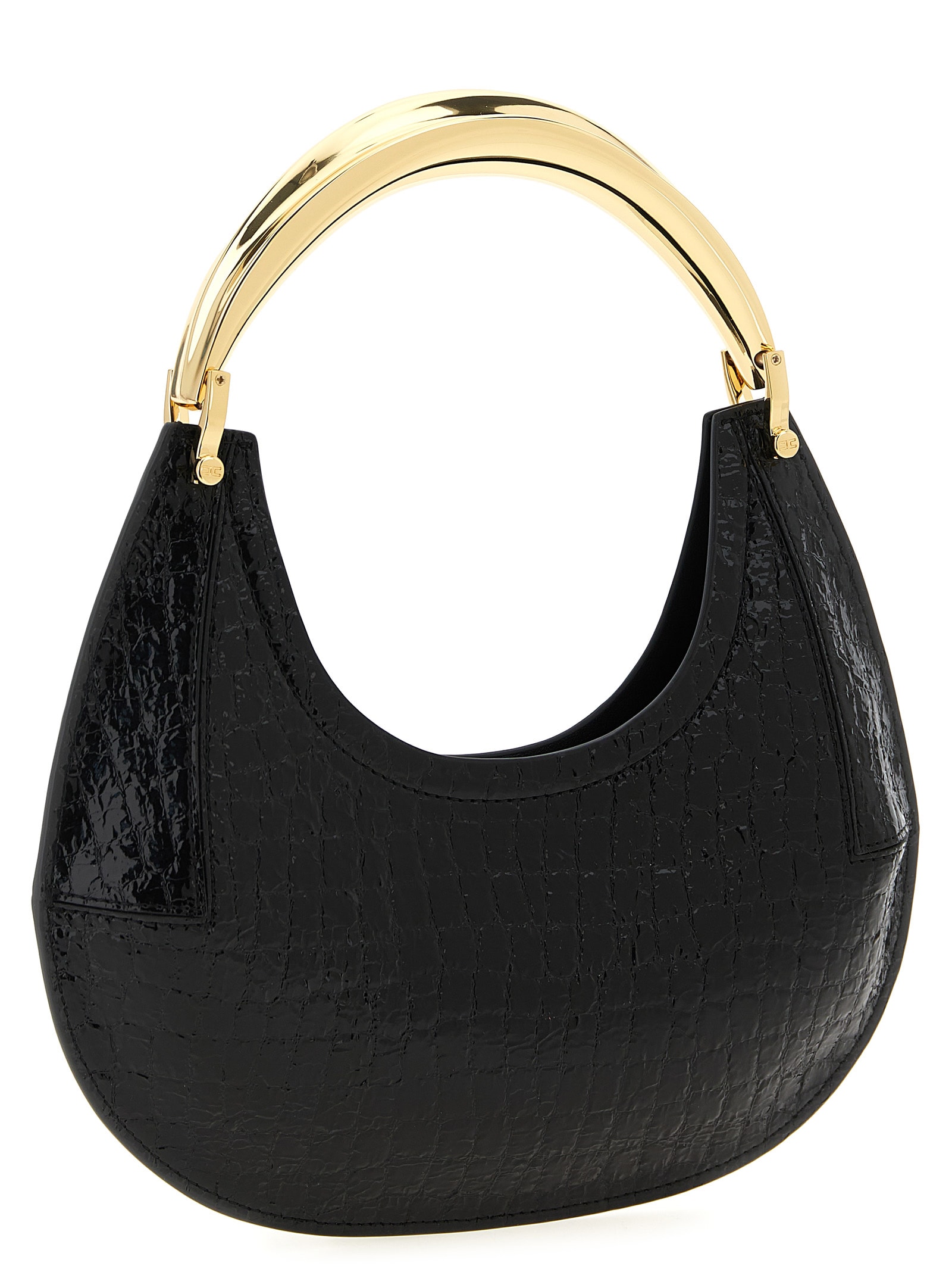 Elisabetta Franchi Small Hobo Crocodile-effect Metal-top-handle Shoulder Bag In Black