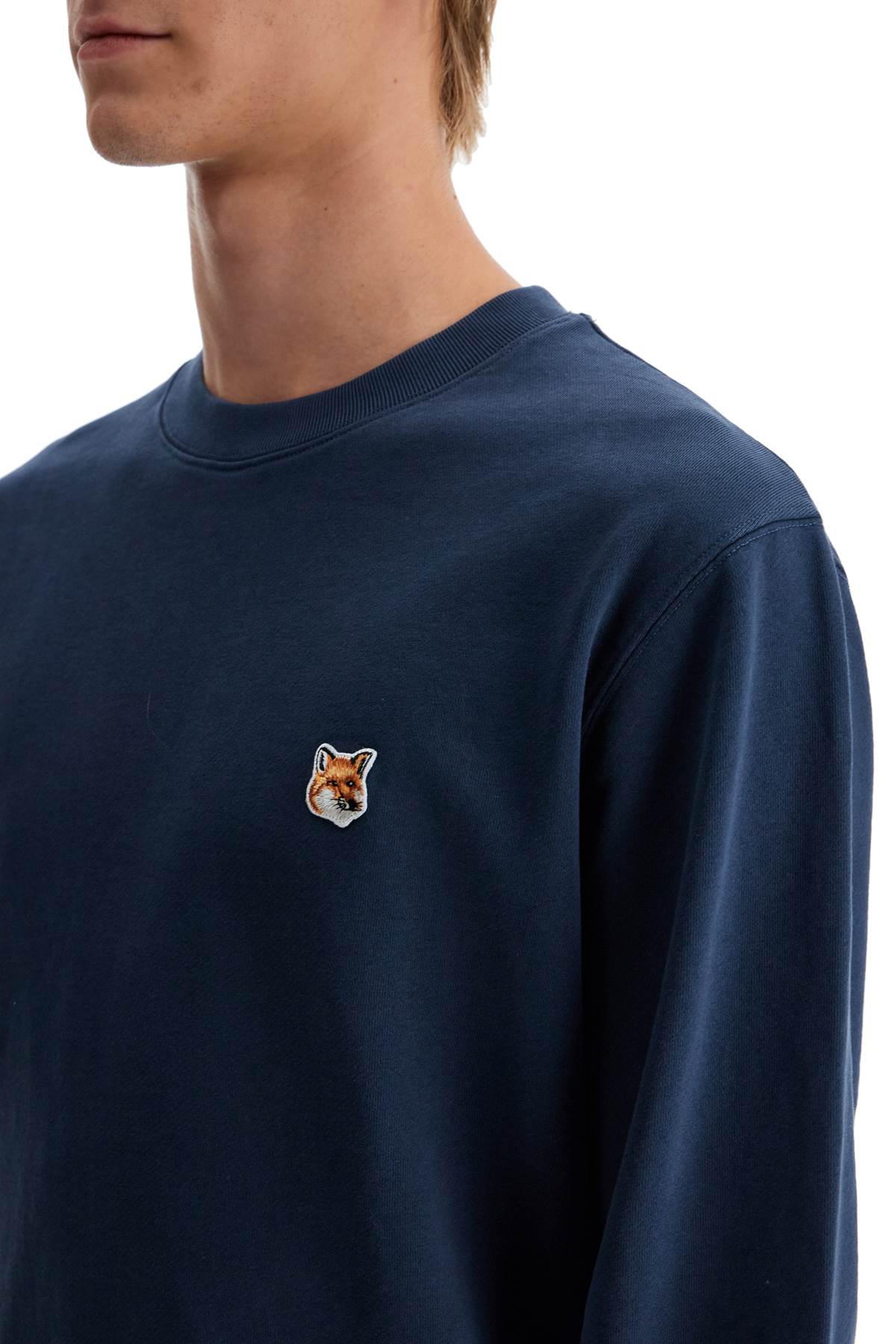 Shop Maison Kitsuné Fox Head Patch Sweatshirt With In Ink Blue (blue)