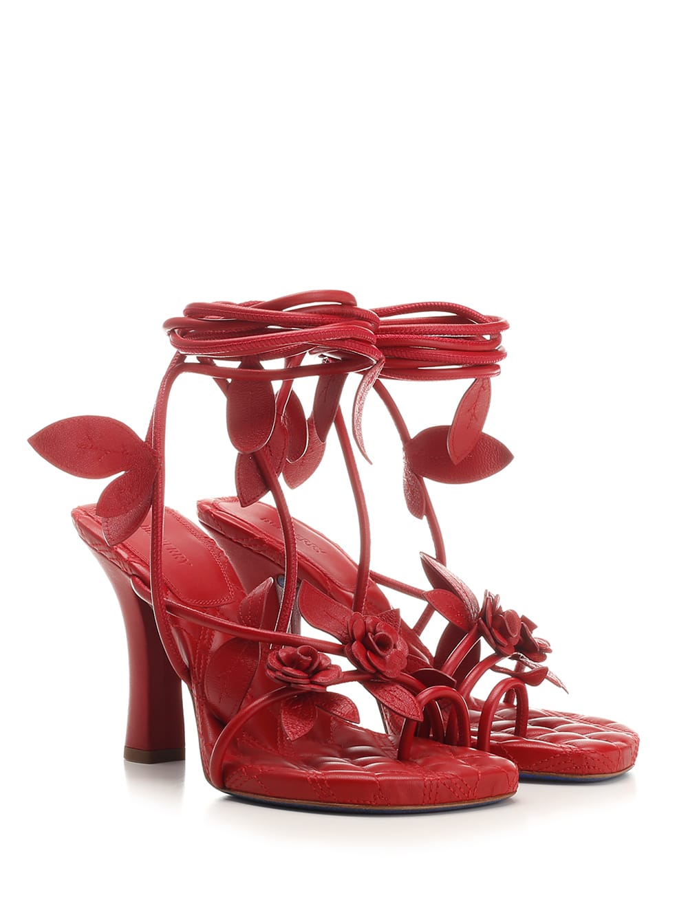 Shop Burberry Ivy Flora Heeled Leather Sandals In Red