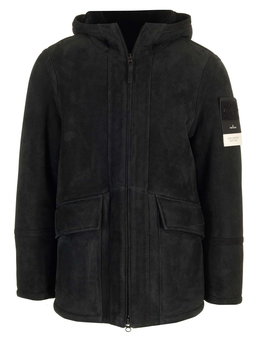 Shop Stone Island Ghost Leather Jacket In Black