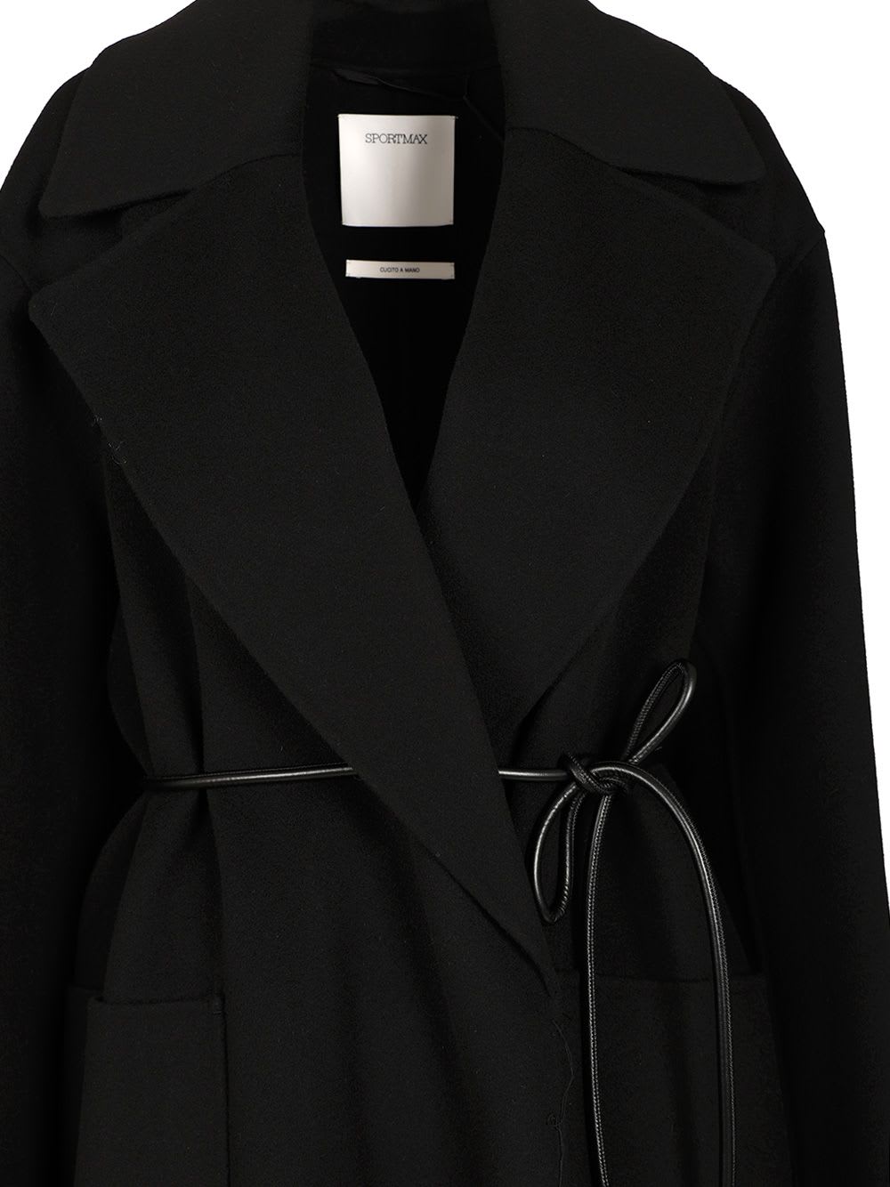 Sportmax Double Wool Dressing Gown Coat In Black