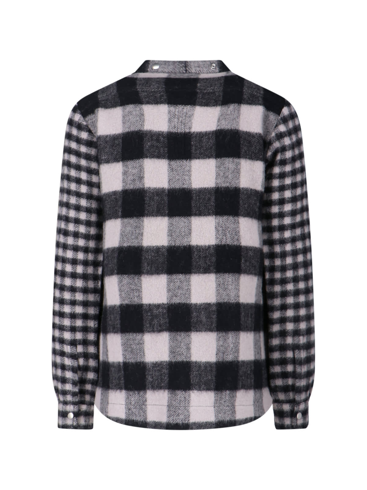Rick Owens Checked Shirt With V-neckline And Snap Button Closure In Black