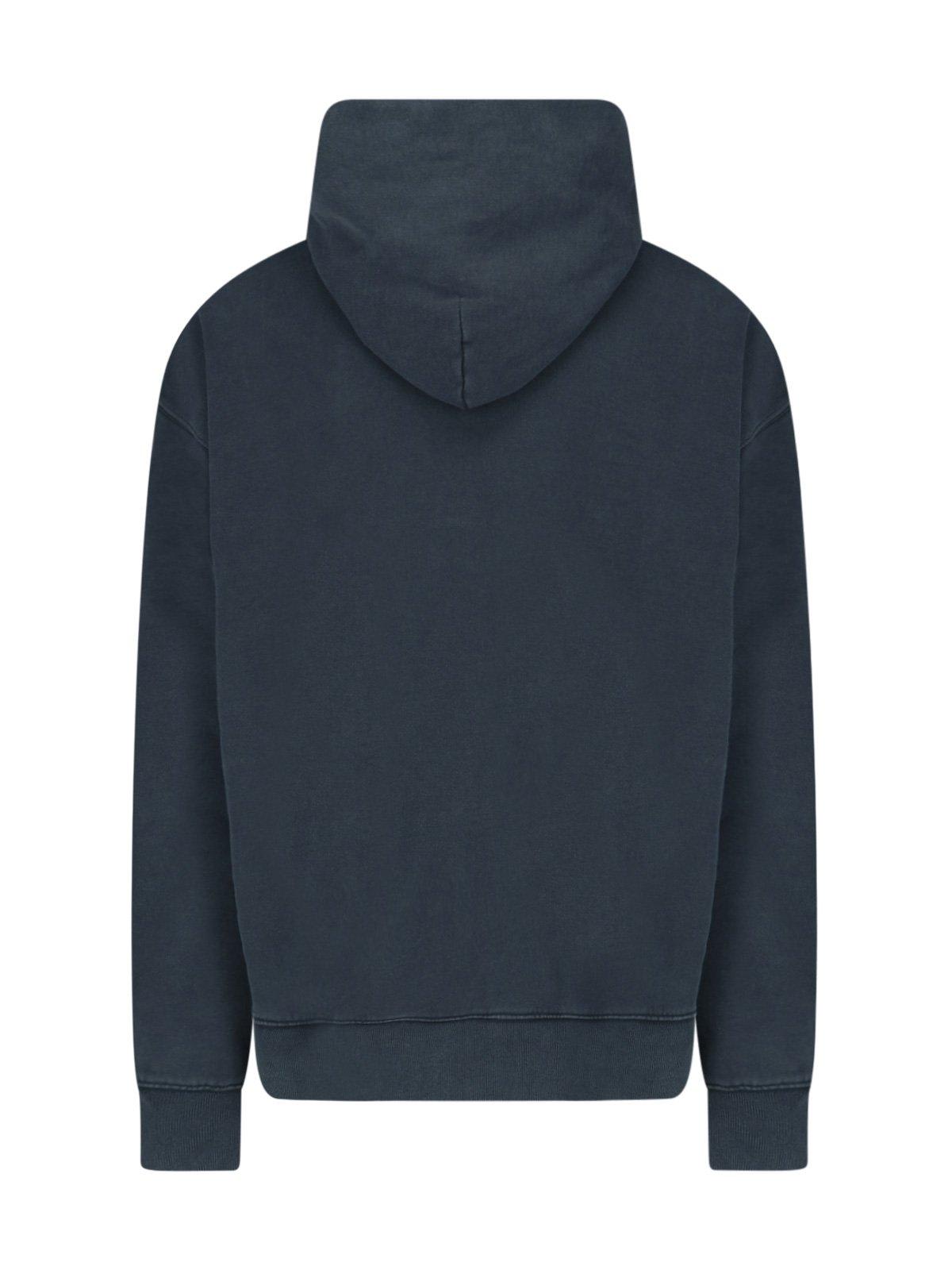 Shop Maison Margiela Logo Embroidered Reverse Hoodie In Blue