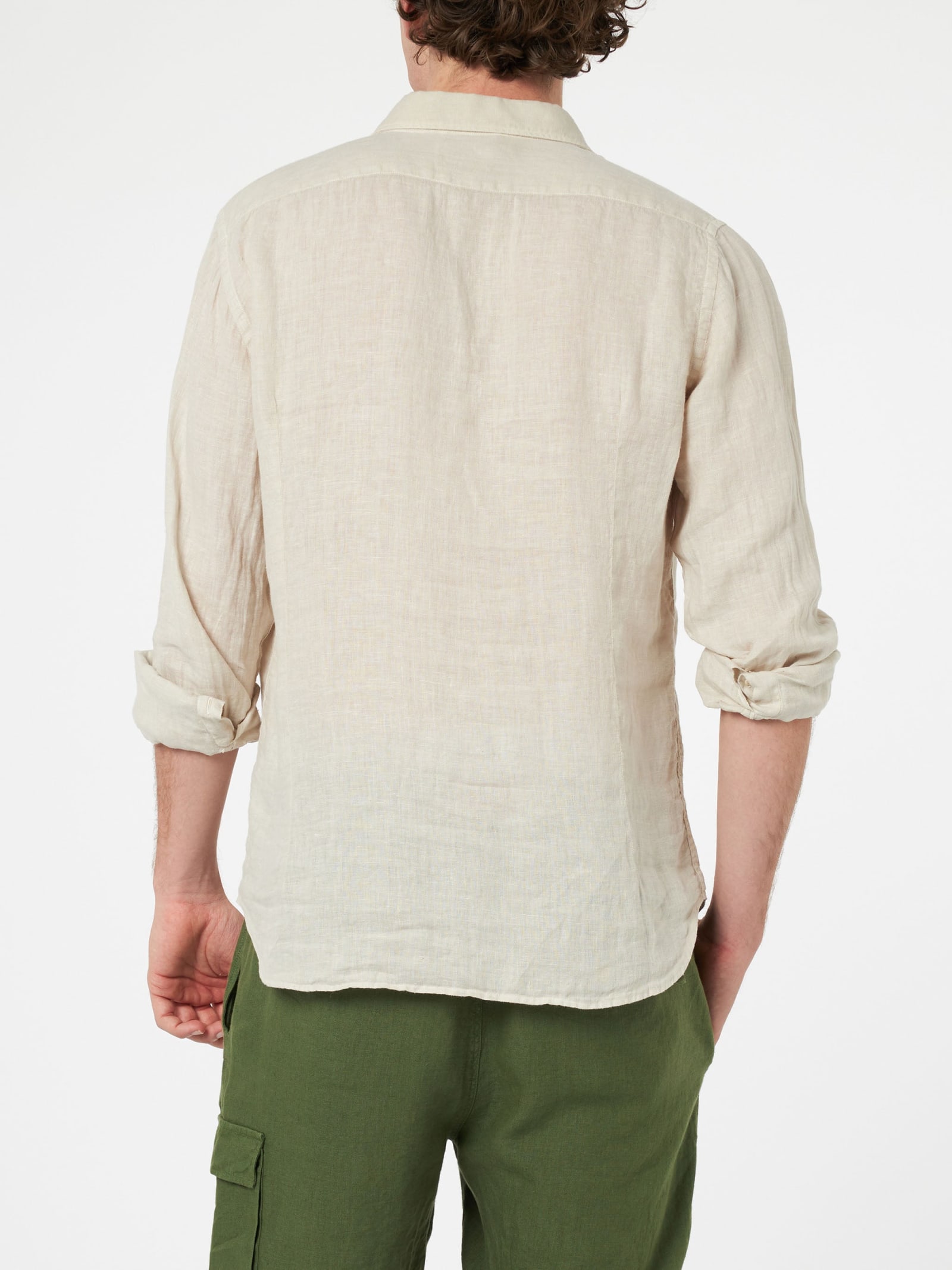 Mc2 Saint Barth Man Off-white Linen Shirt Pamplona In White