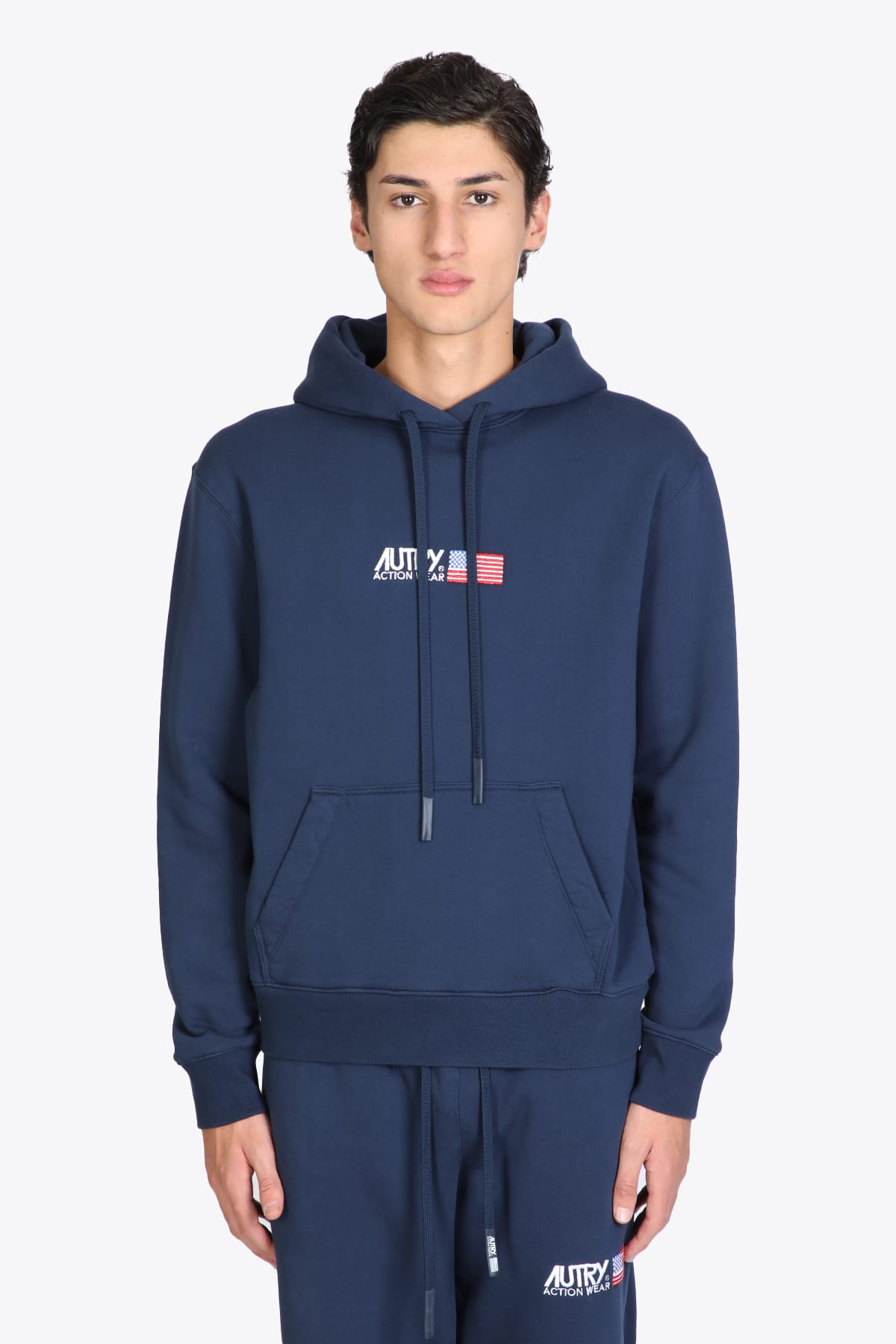 AUTRY HOODIE ICONIC MAN EMBRO BLUE BLUE COTTON HOODIE WITH LOGO EMBROIDERY.