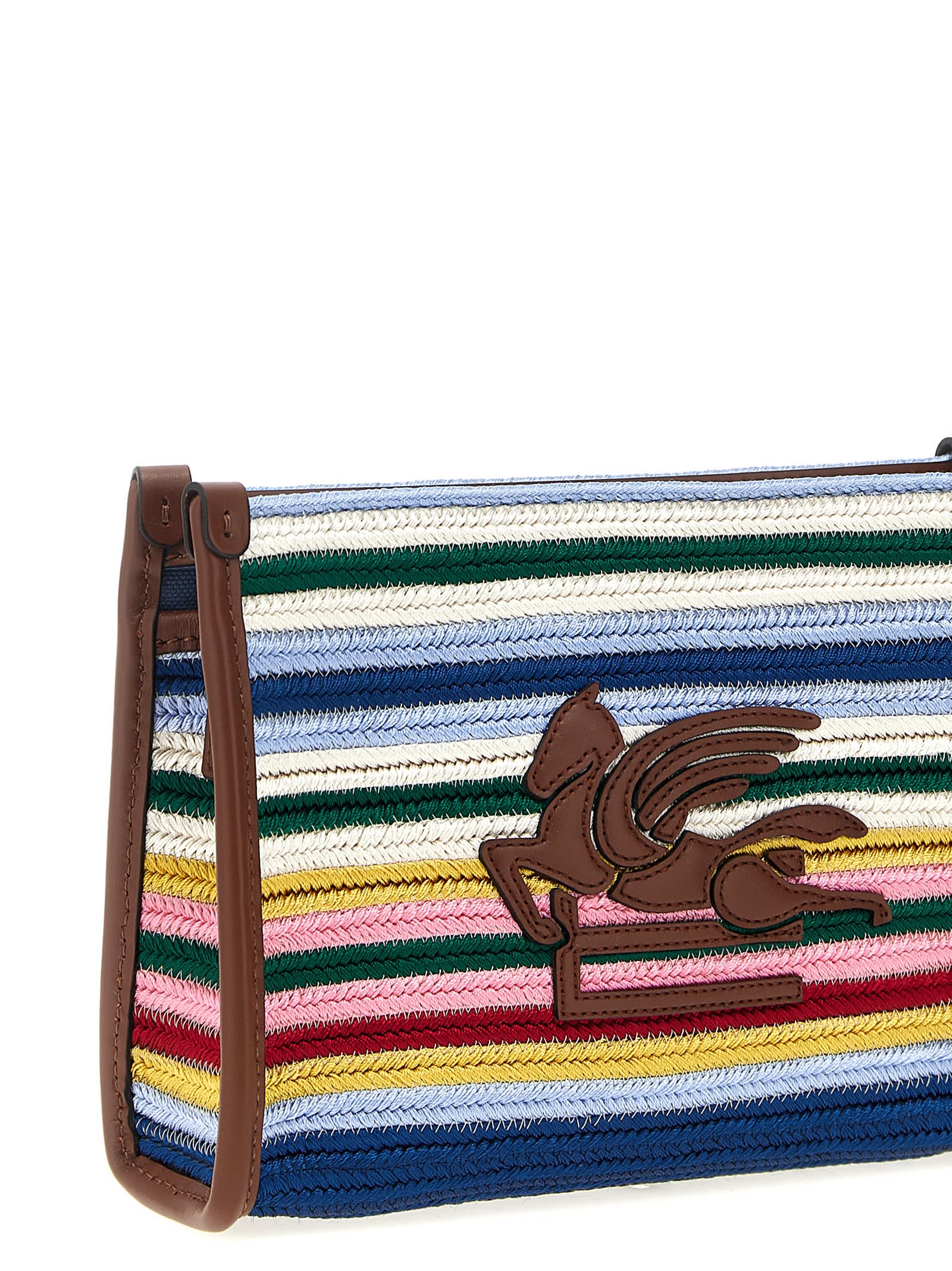 Etro Viscose Pouch With Stripes And Top Handle In Multi