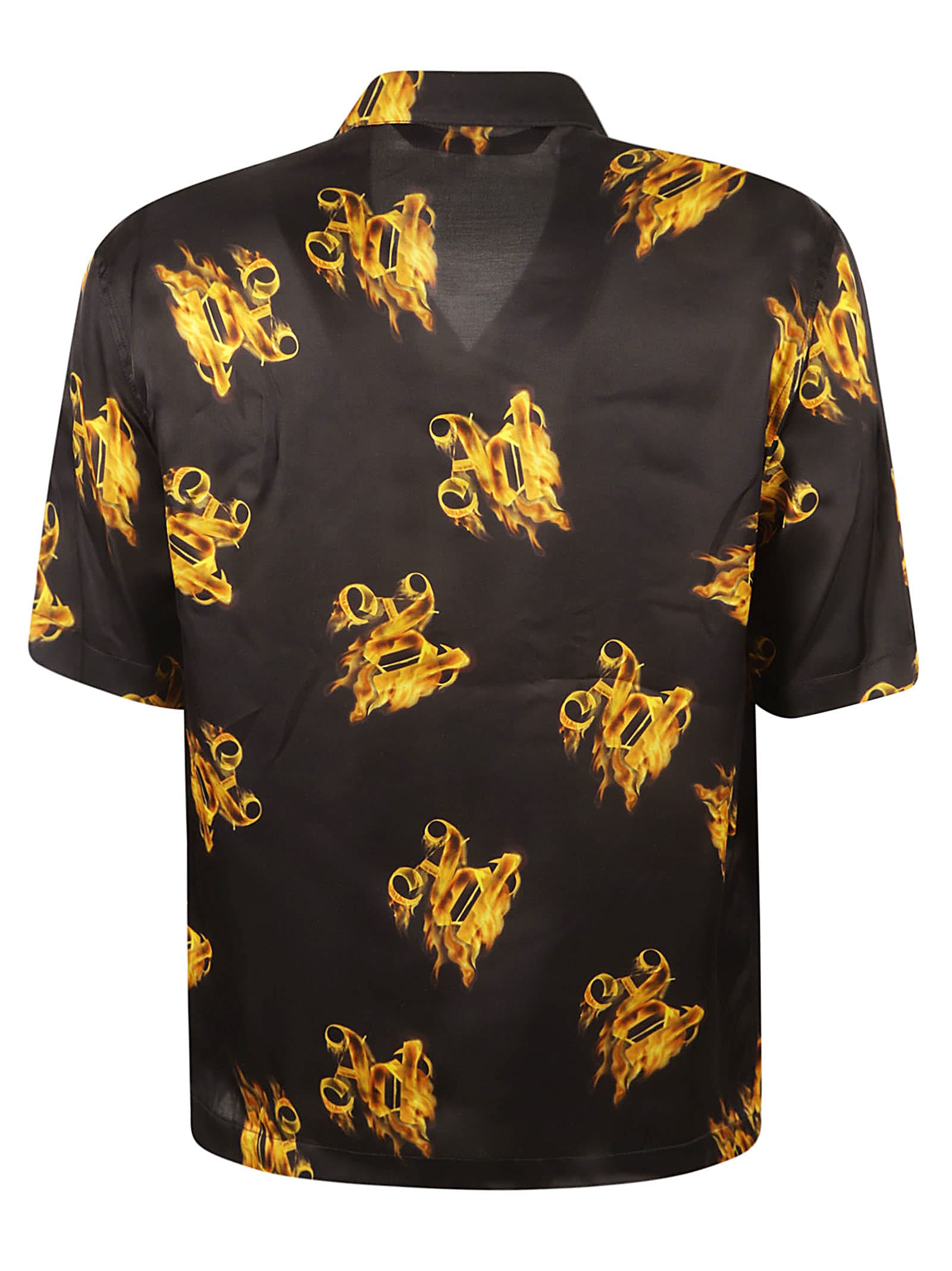 Shop Palm Angels Burning Monogram Shirt In Black/gold