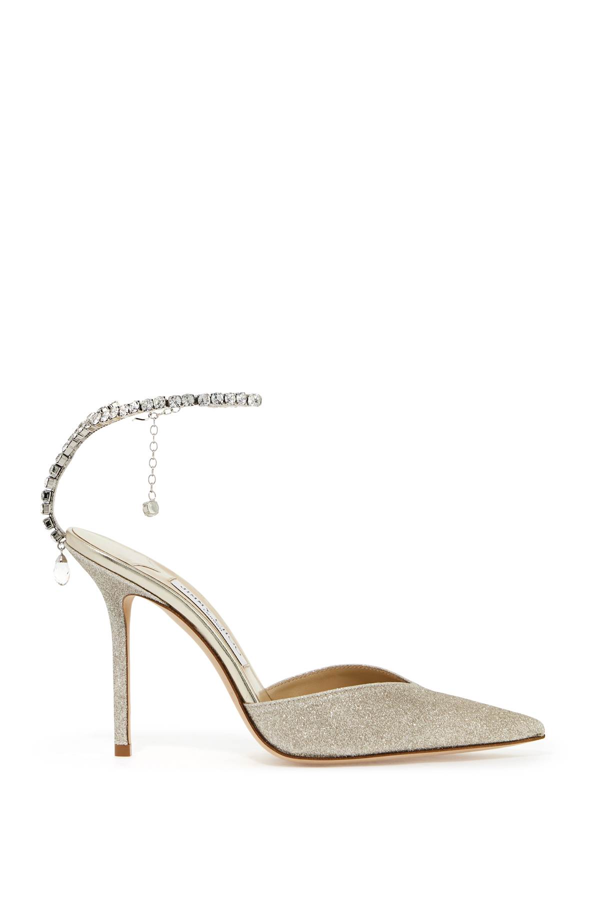 Shop Jimmy Choo Saeda 100 Pumps In Platinum Ice Crystal (silver)