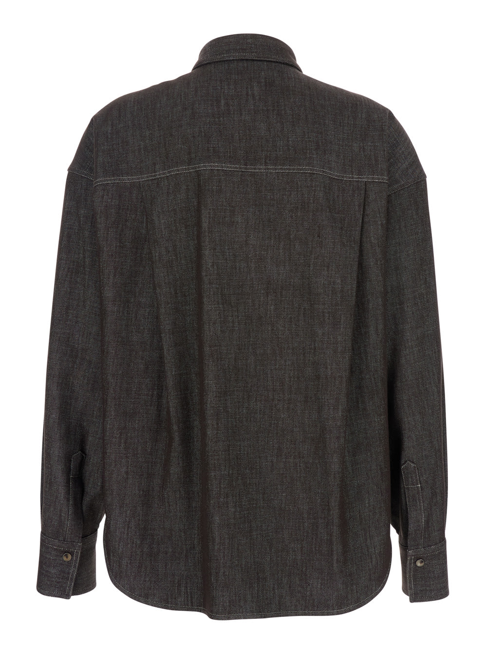 Brunello Cucinelli Brown Shirt With Classic Collar And Monil Detail On The Pocket In Cotton Blend Woman In Gray