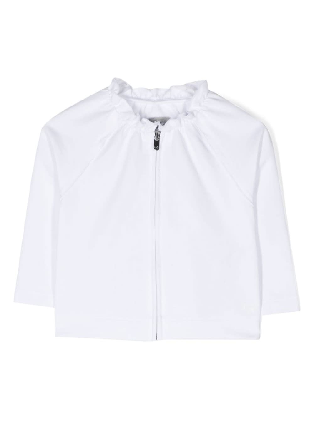 Shop Il Gufo White Sweatshirt With Ruffled Neck In Cotton Baby