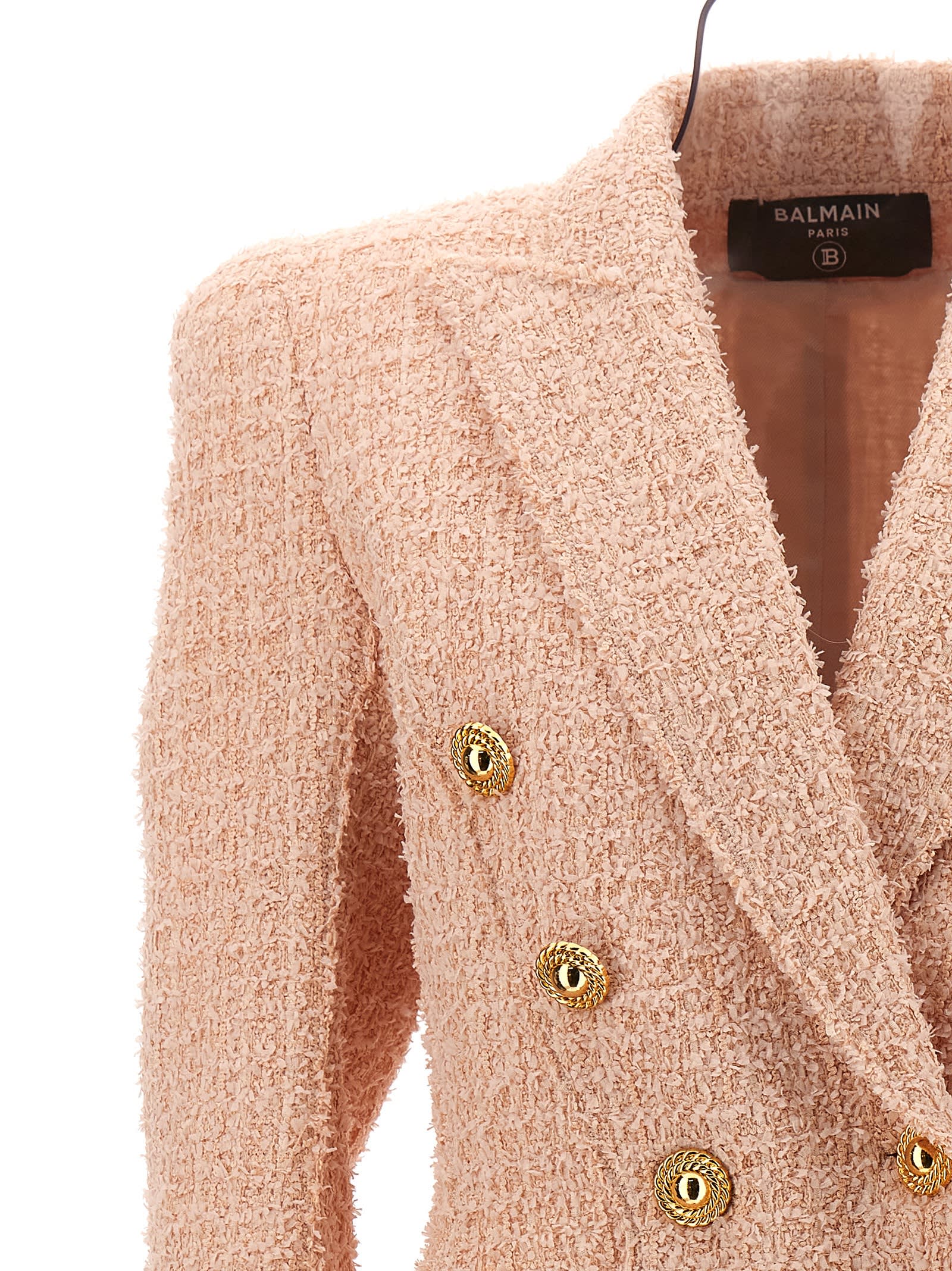 Shop Balmain Tweed Double-breasted Blazer In Pink