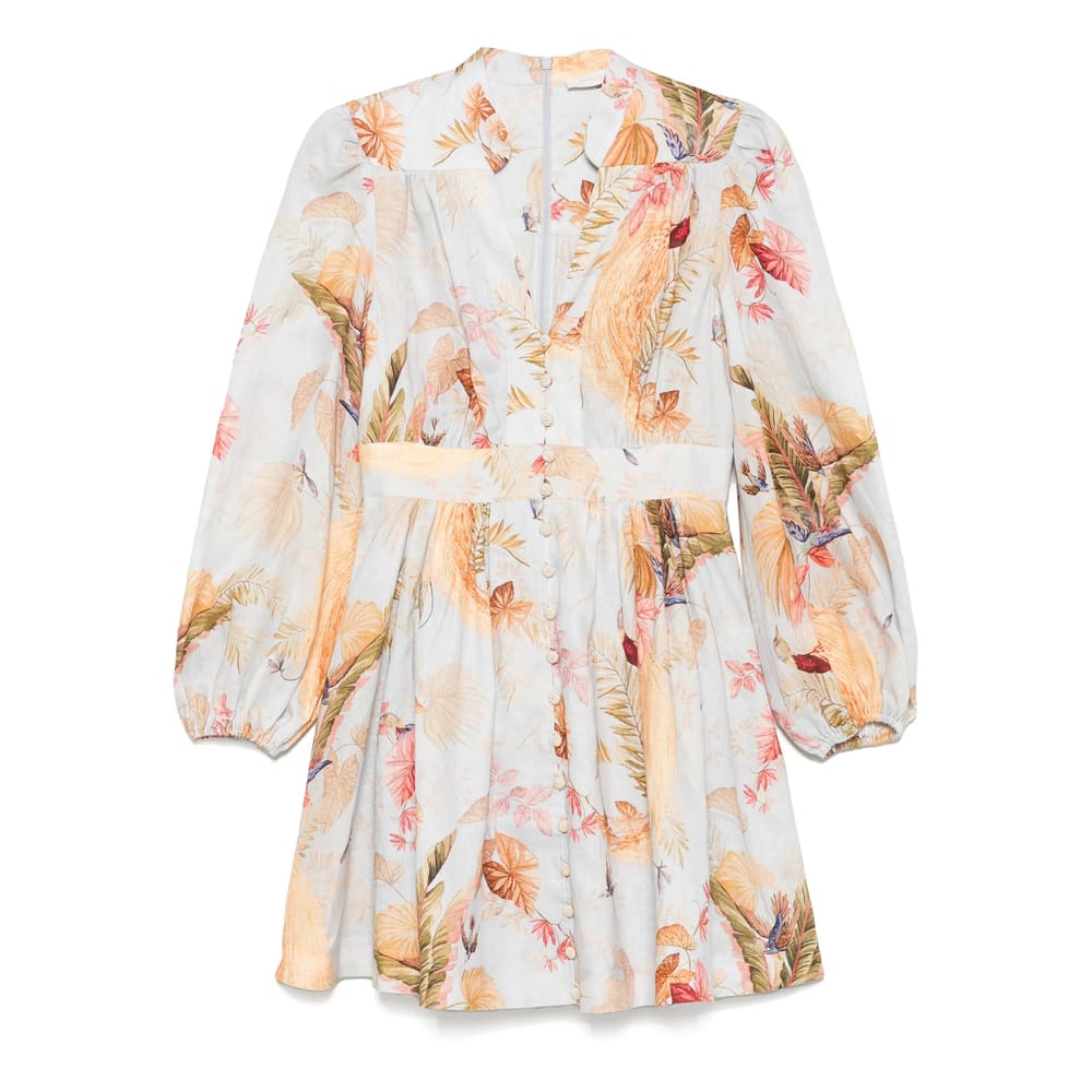 Zimmermann Ascension Linen Plunge Mini Dress In Blue