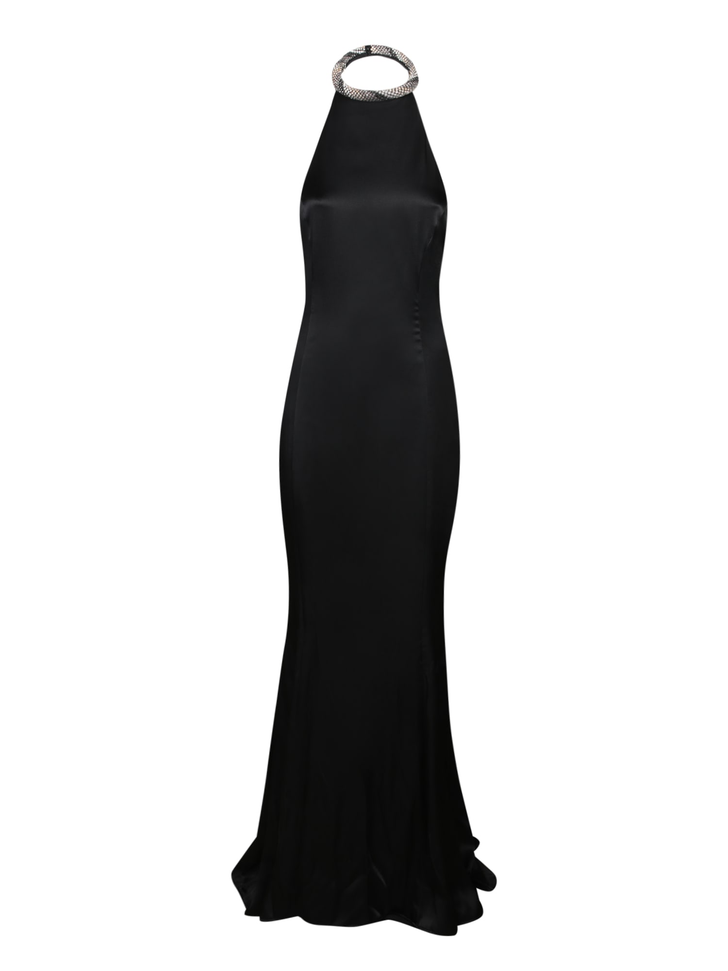 Black Satin Torchon Long Dress