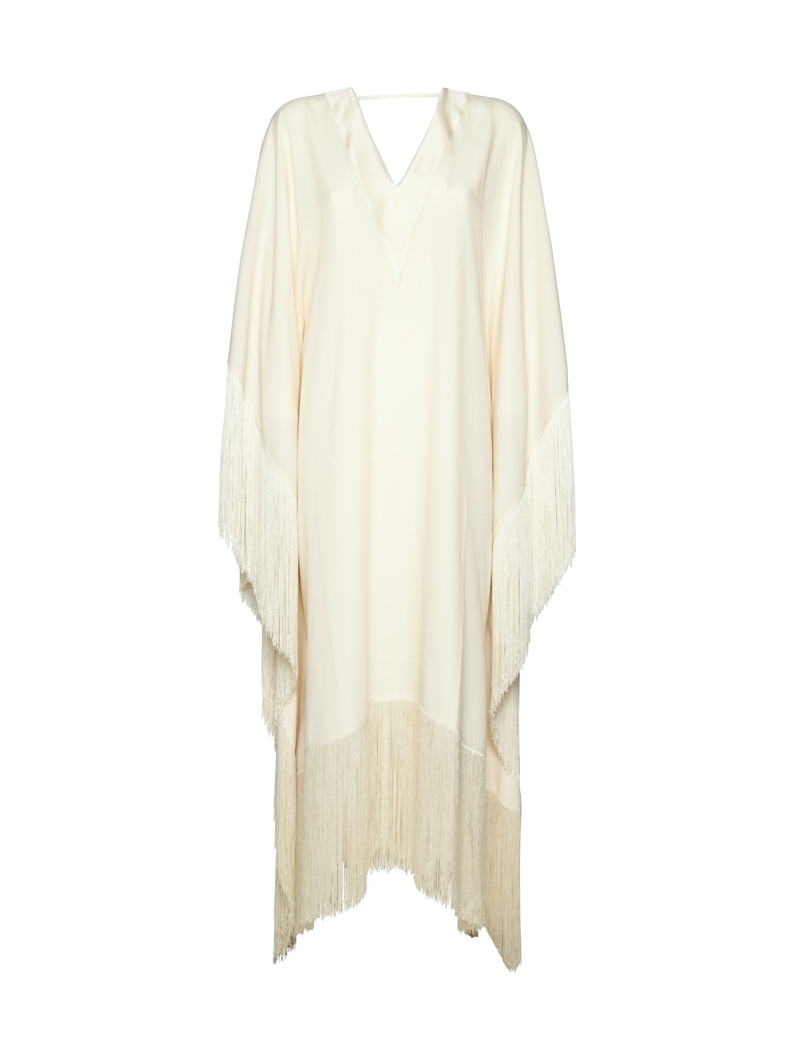 Taller Marmo Very Ross Fringed Satin-trimmed Crepe Kaftan In Ivory