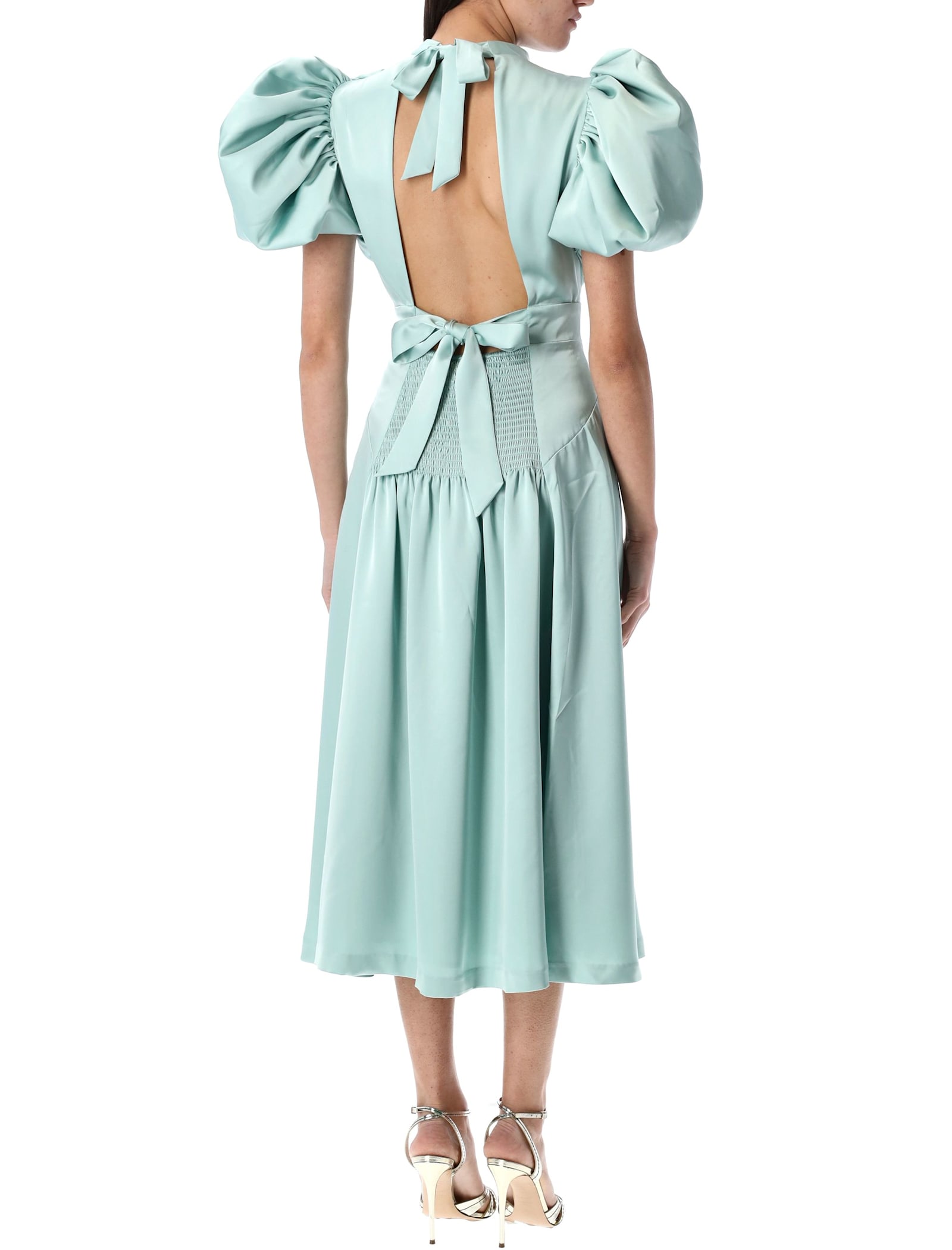 Rotate Birger Christensen Rotate Birgerchristensen Satin Puff Midi Dress In Blue Haze