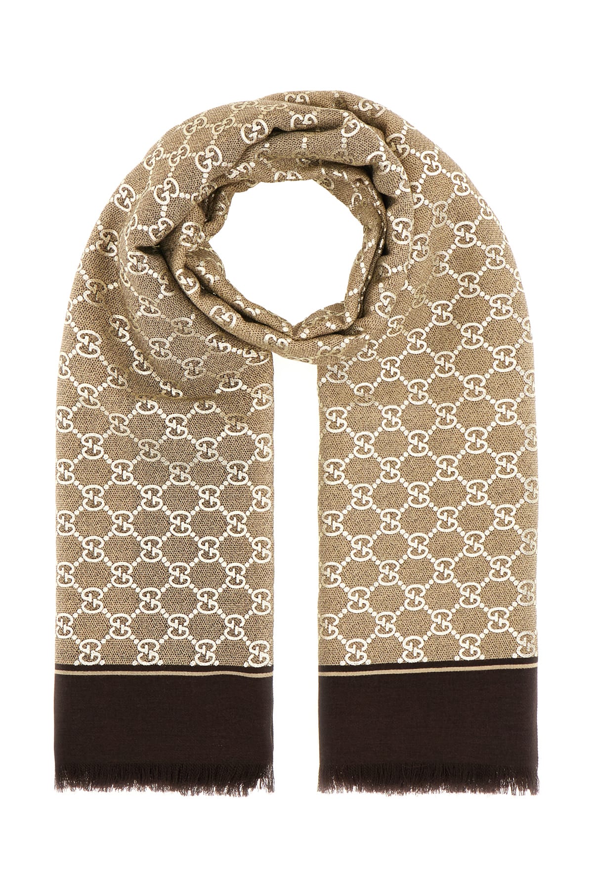 Gucci Embroidered Wool Scarf In Brown