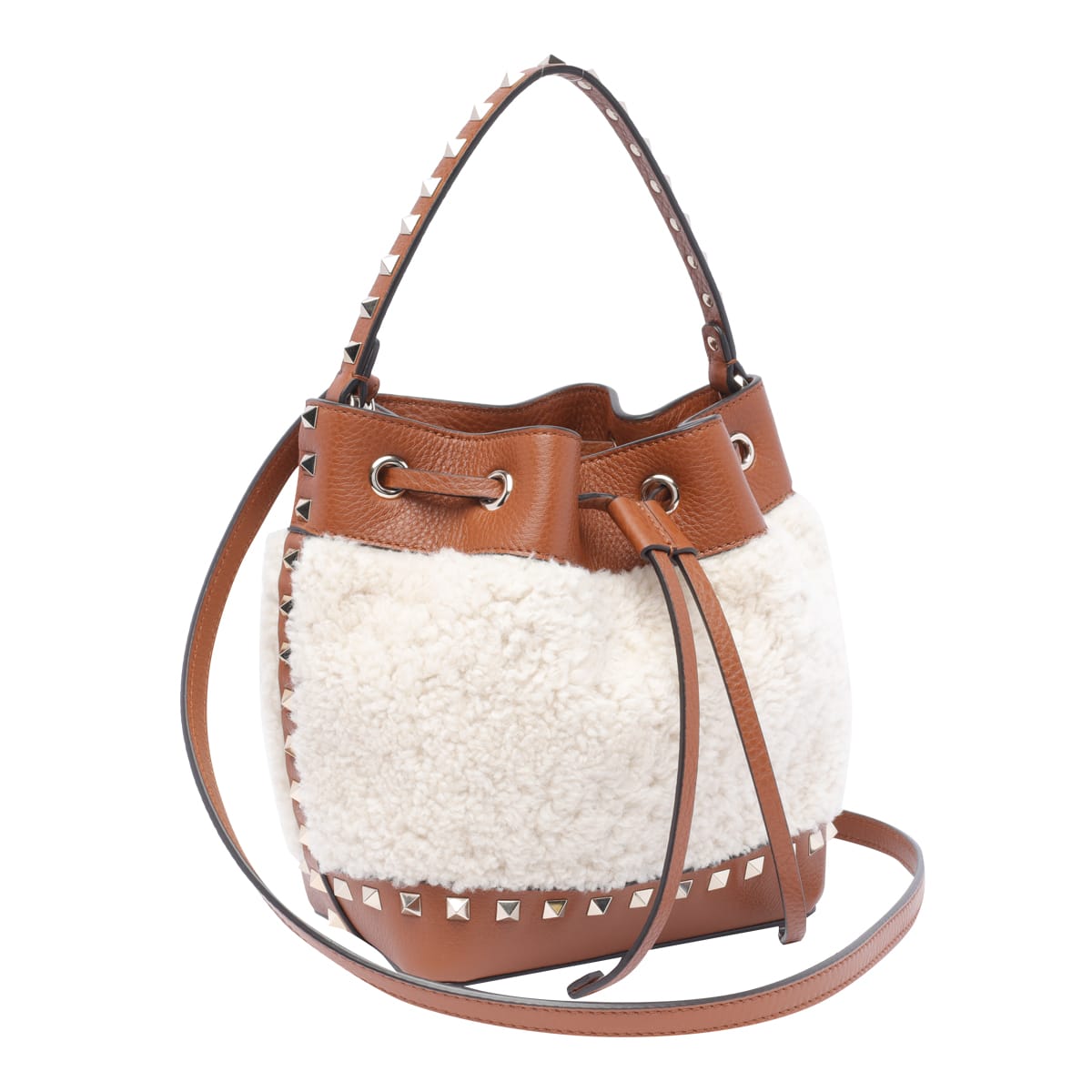 Valentino Rockstud Bucket Bag In Beige